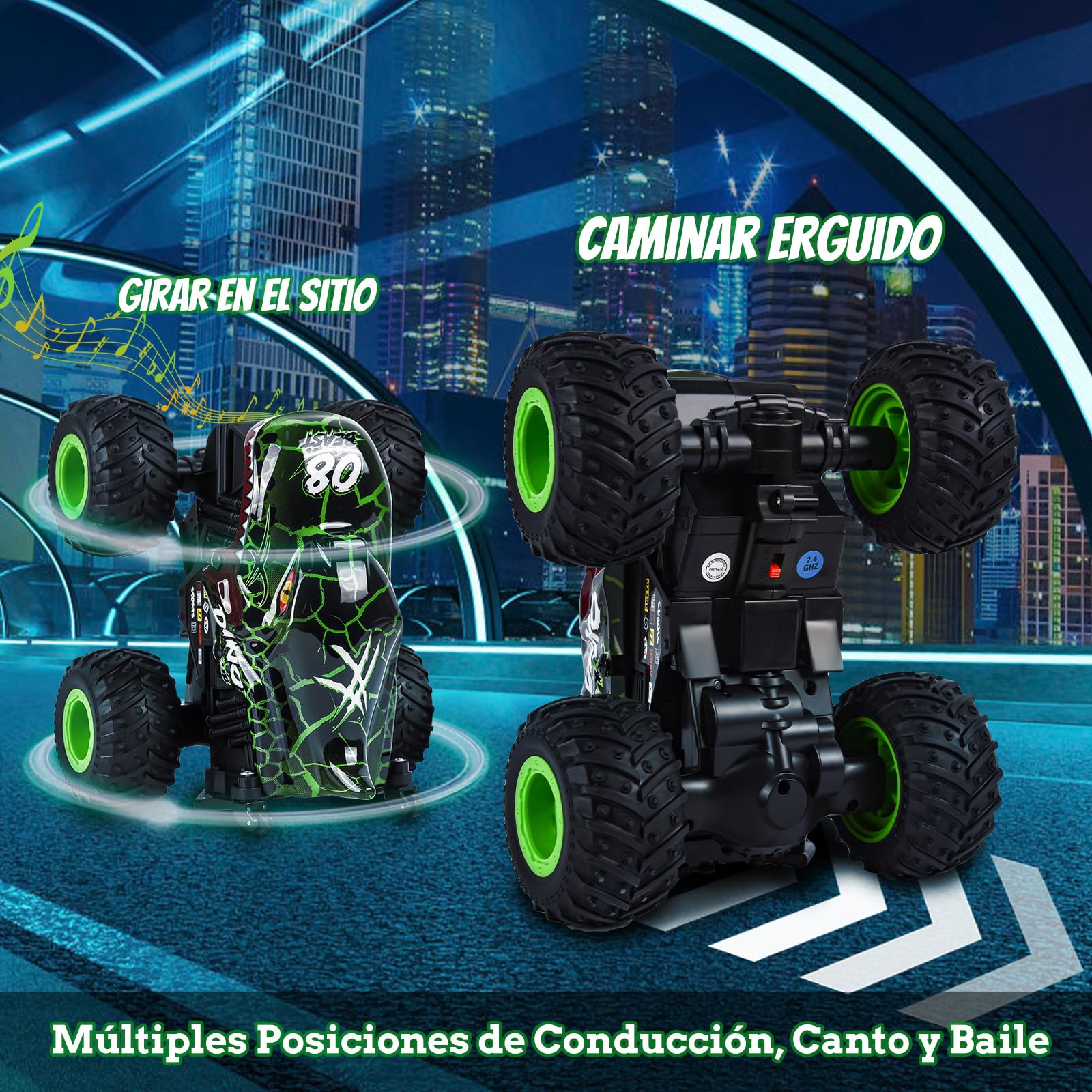 IEEILULU Coche teledirigido dinosaurio, todo terreno RC Cars con rotación de 360°, luz LED, RC Monster truck recargable, juguete de dinosaurio, regalo para niños a partir de 3, 4, 5, 6, 8, 10 años