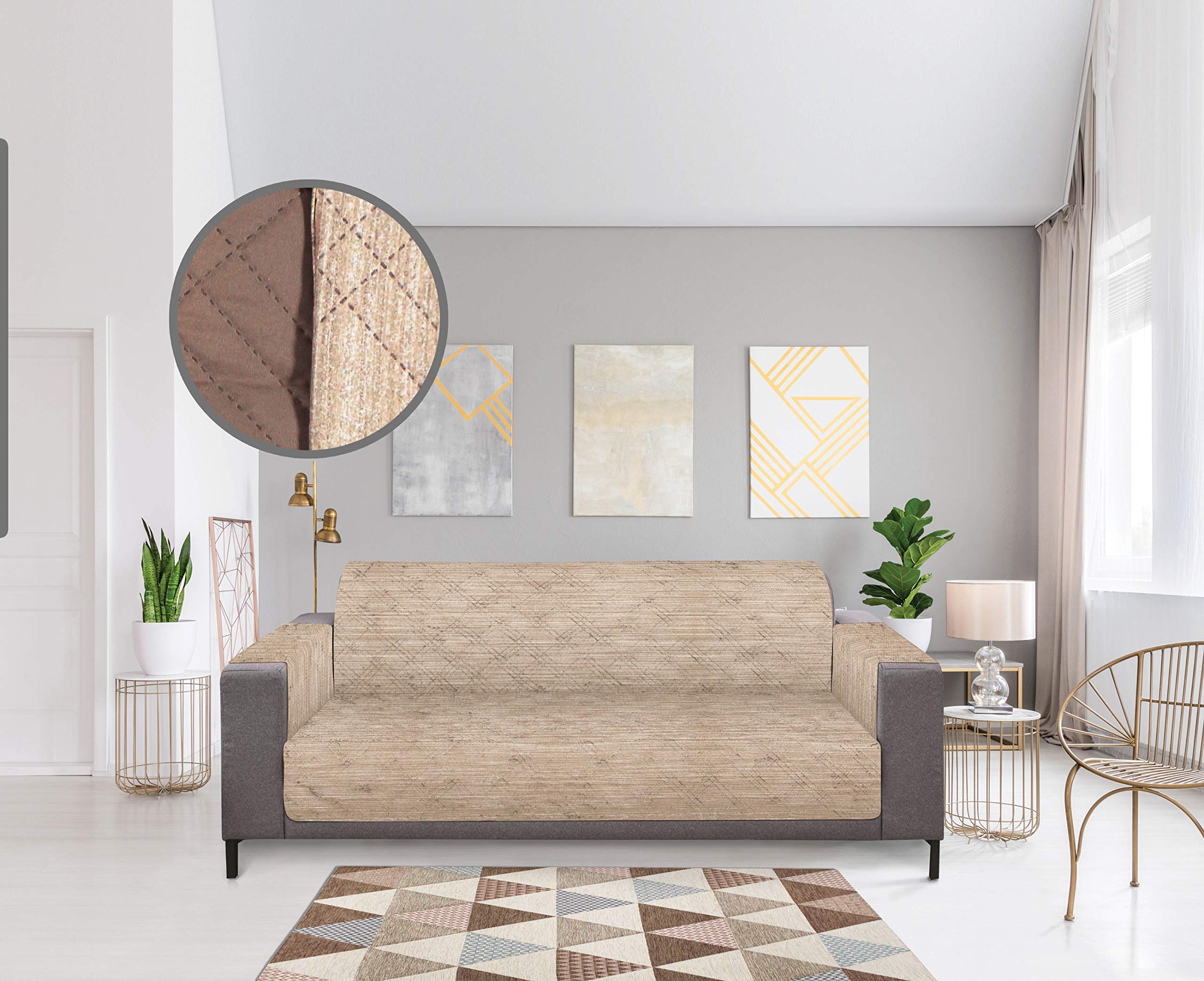 Copridivano Salvadivano Trapuntato Double-Face PET FRIENDLY – 3 Posti 170cm, Colore Marrone/Tortora