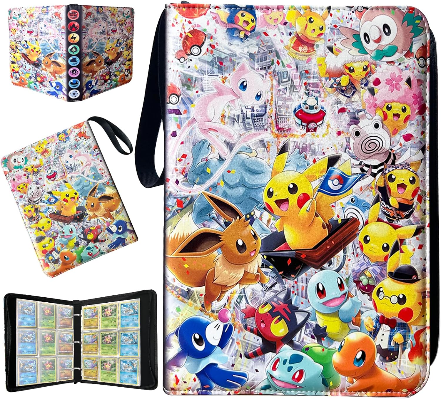 Card Binder for Pokemon Cards, 9-Pockets Trading Card Holder Fits 900 Cards with 50 Removable Sleeves, TCG Card Binders Card Storage Album Cards Collection Carrying Case for Boys & Girls -Pink