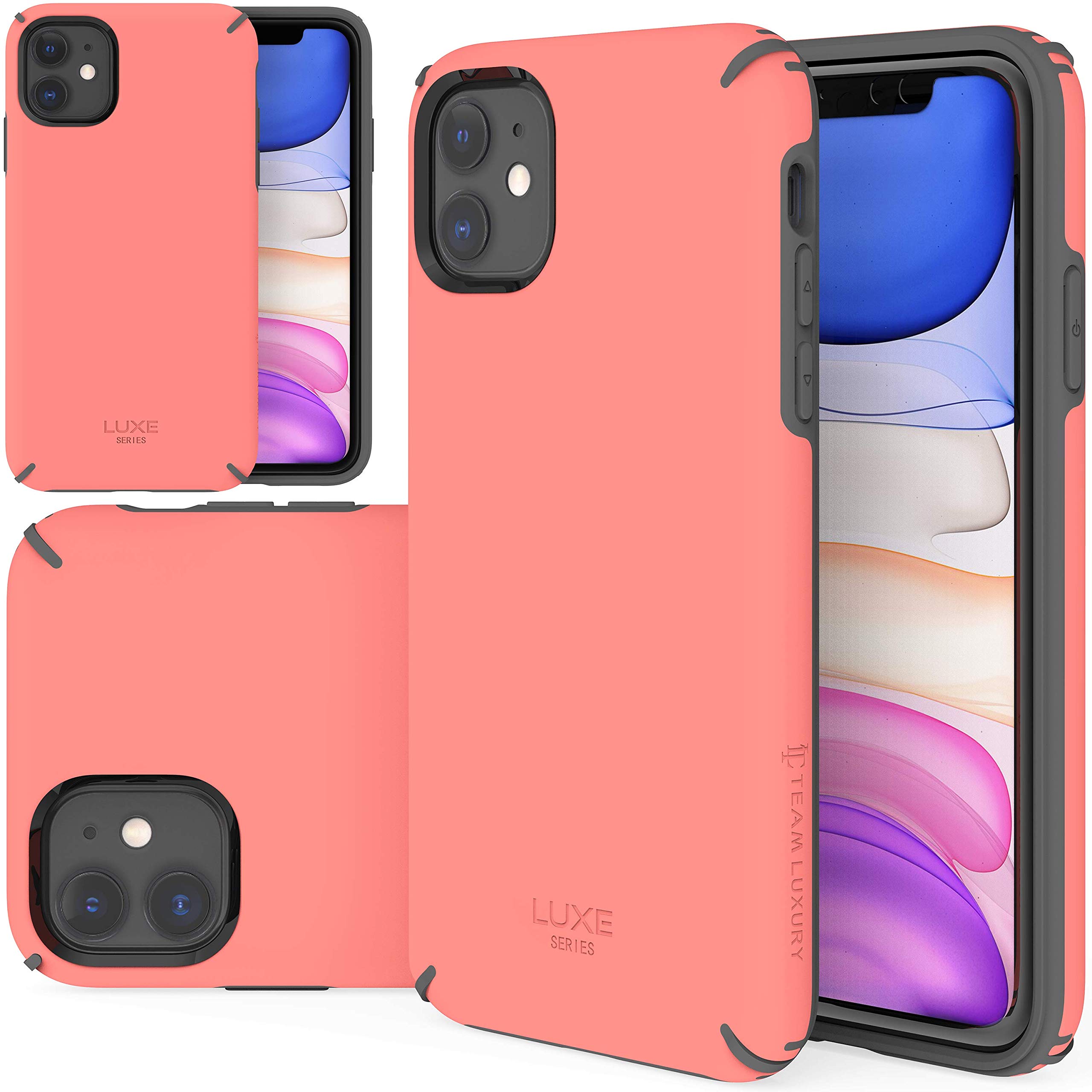 TEAM LUXURYiPhone 11 Case, [Luxe Series] Shockproof, Anti-Drop Protection, Phone Case for Apple iPhone 11 6.1" for Women & Men (Living Coral/Gray)