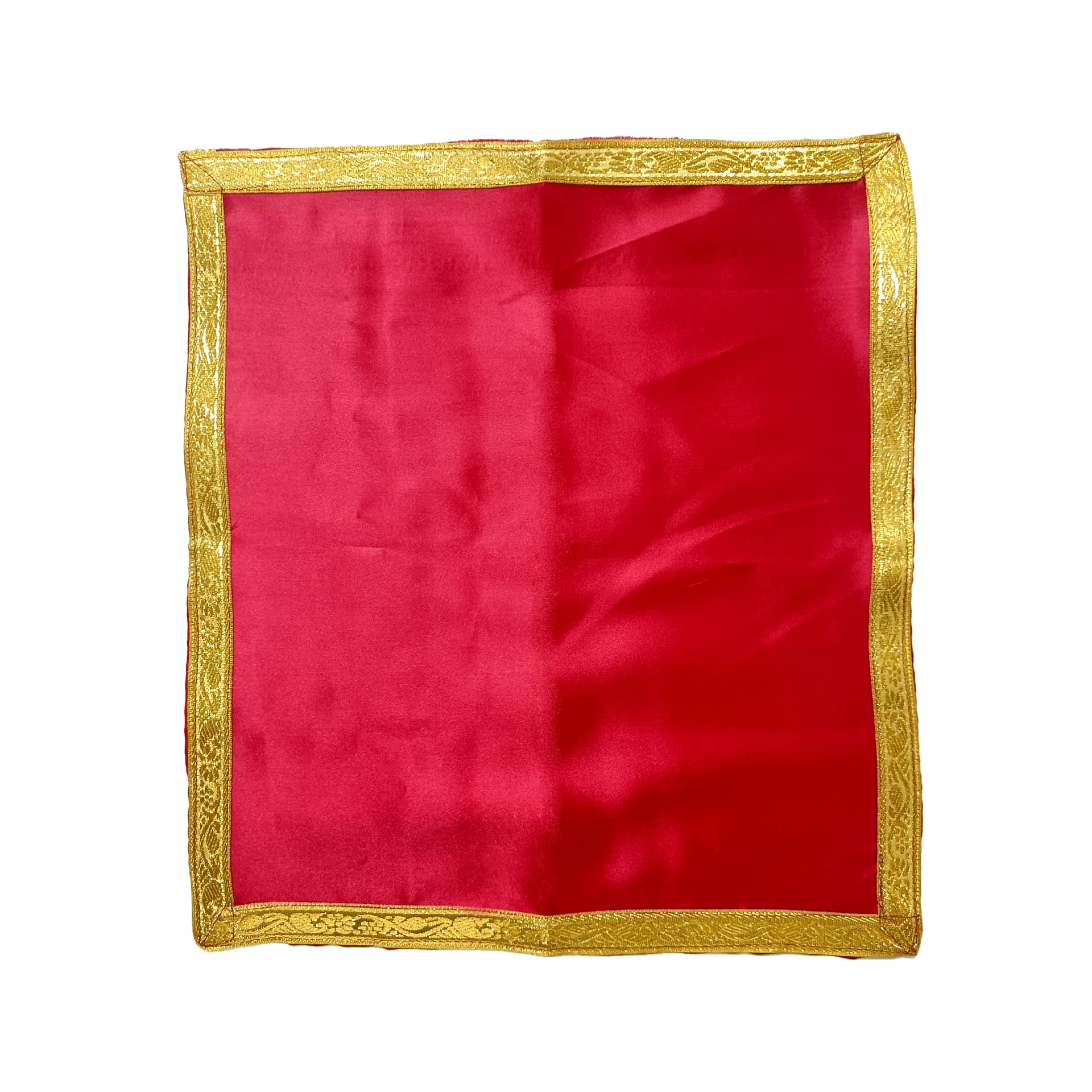 RMCG TRADERS Pooja Aasan Cloth, Mandir Cloth, Chowki Kapda/Pooja Mat, Square Pooja Satin Mats for Home Altar, Size 18 x 18 cm, Pack of 3 (Yellow-Red-Orange) 4