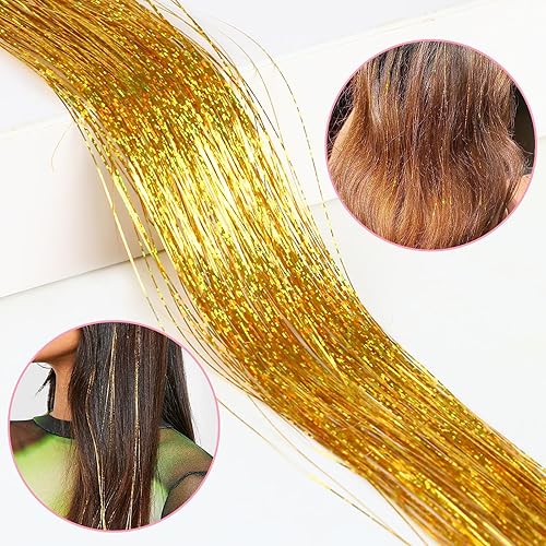 Miniatura 5 de LOMIMOS 12 clips de oropel de pelo coloridos, mechón de extensión sintético brillante brillante con clip en el cabello para fiesta, deslumbrante,