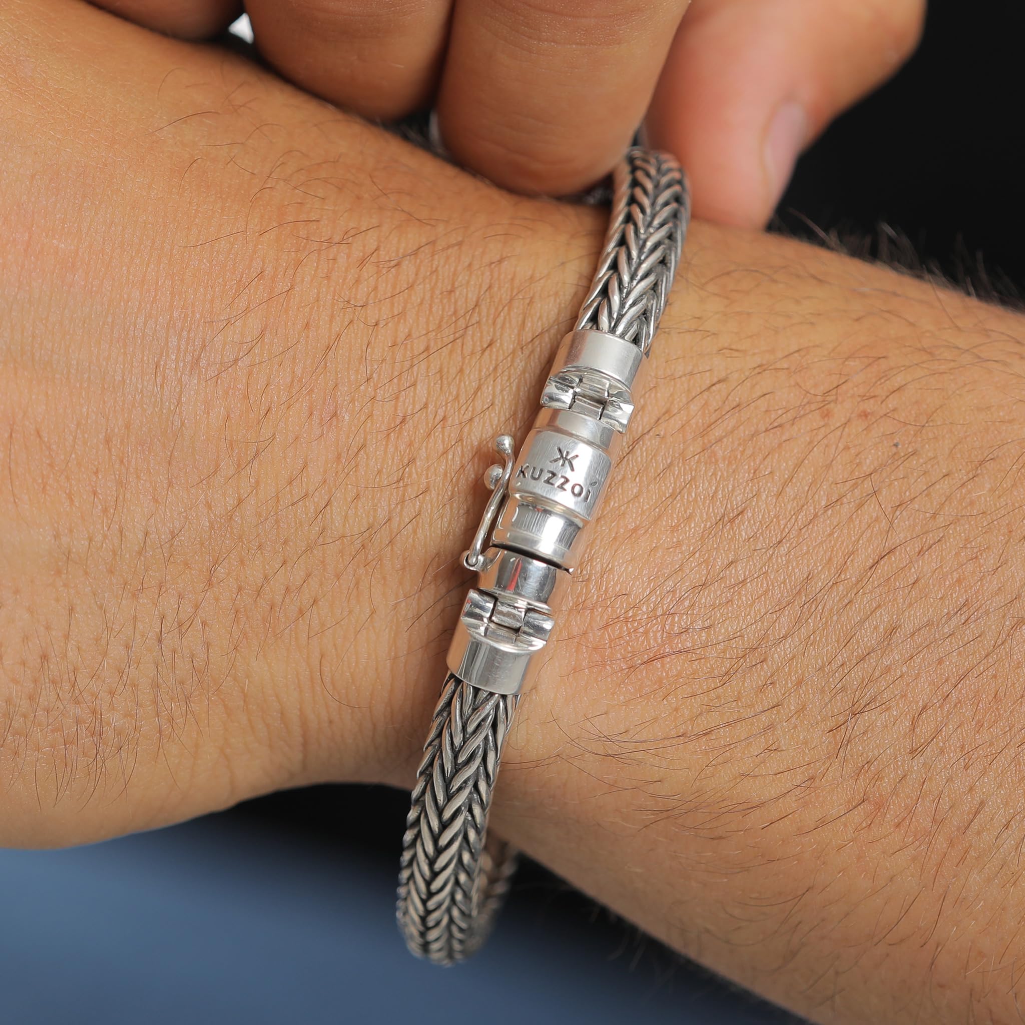 Kuzzoi Pulsera de plata de ley 925 maciza para hombre, ancho de 7 mm, 335102