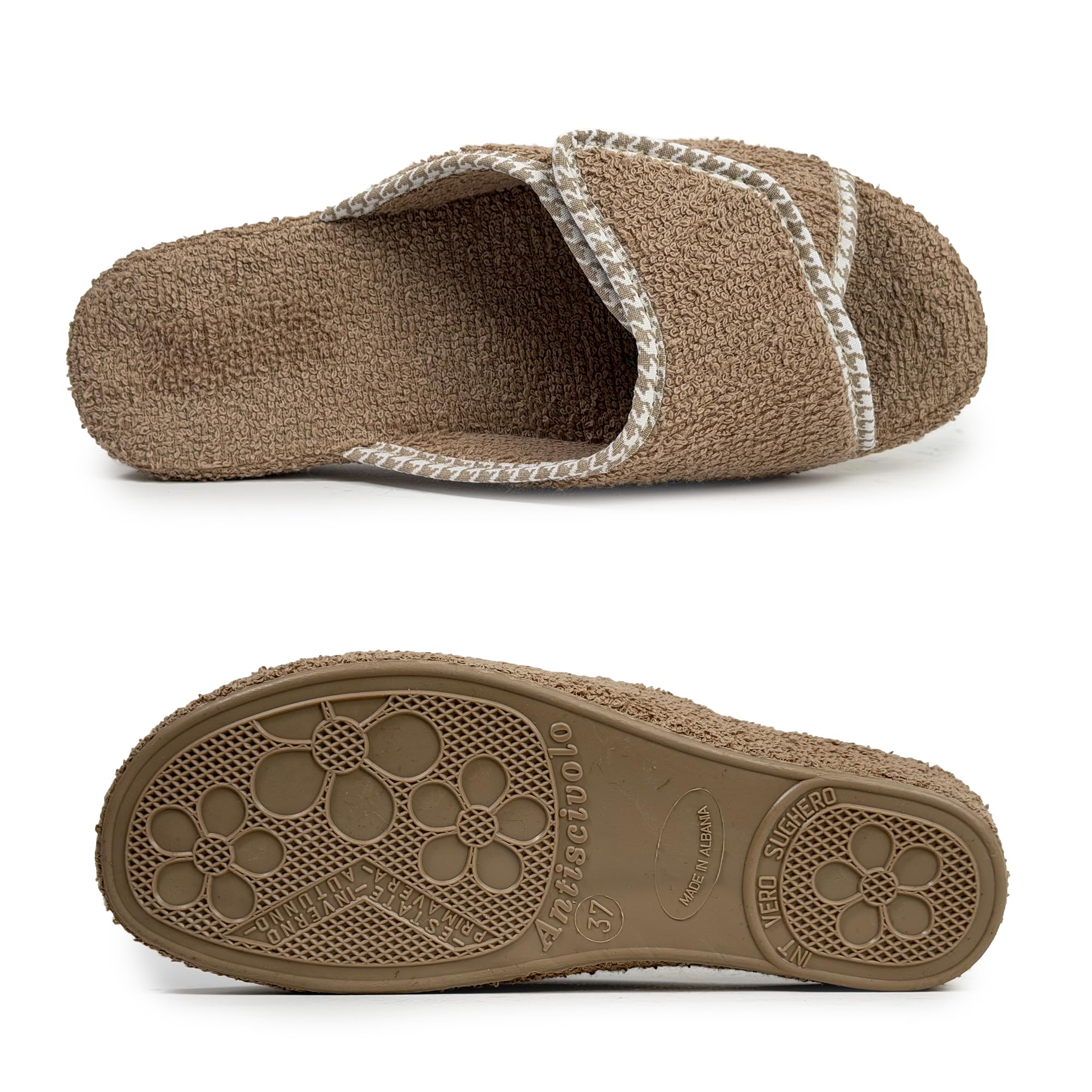Chaussons Femme Ouvert en Tissu Éponge Pantoufles à Scratch Réglables pour Pieds Gonflés Sandales Liège