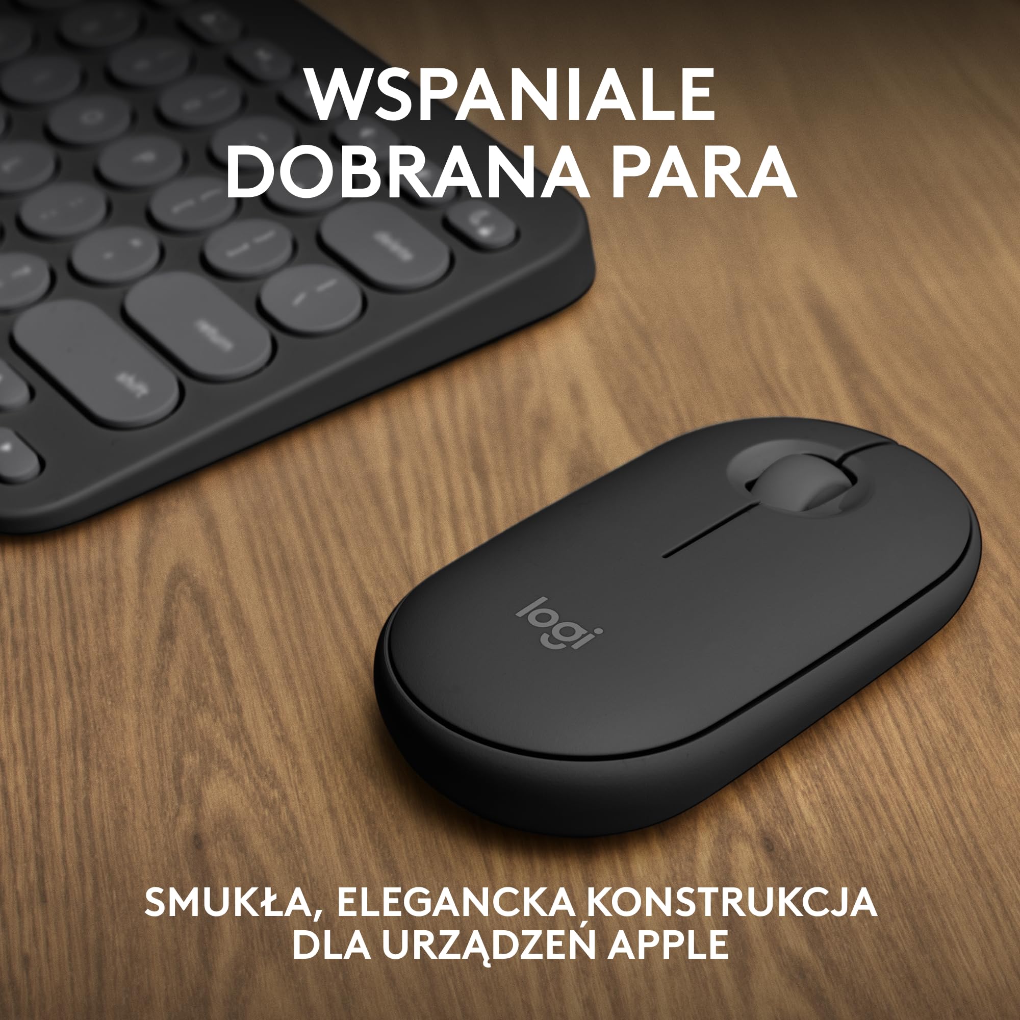 Logitech Pebble 2 Combo for Mac, bezprzewodowa klawiatura/mysz, smukła, cicha i przenośna, personalizowana, mysz/klawiatura Bluetooth, Easy-Switch,dla macOS,iPadOS,QWERTY układ US international,Grafit