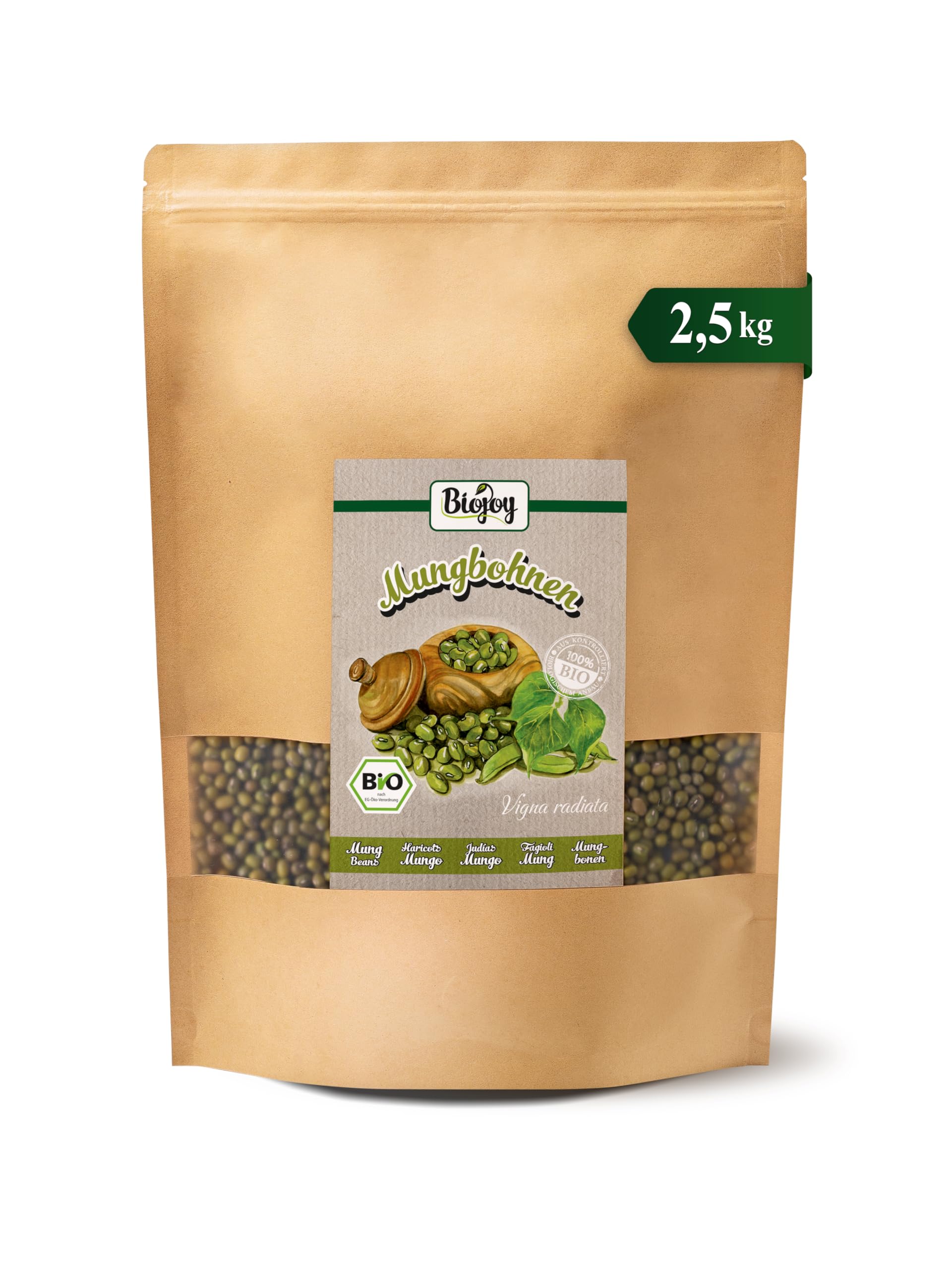 Biojoy Haricots Mungo BIO (2,5 kg), séchés et entières, sans additifs