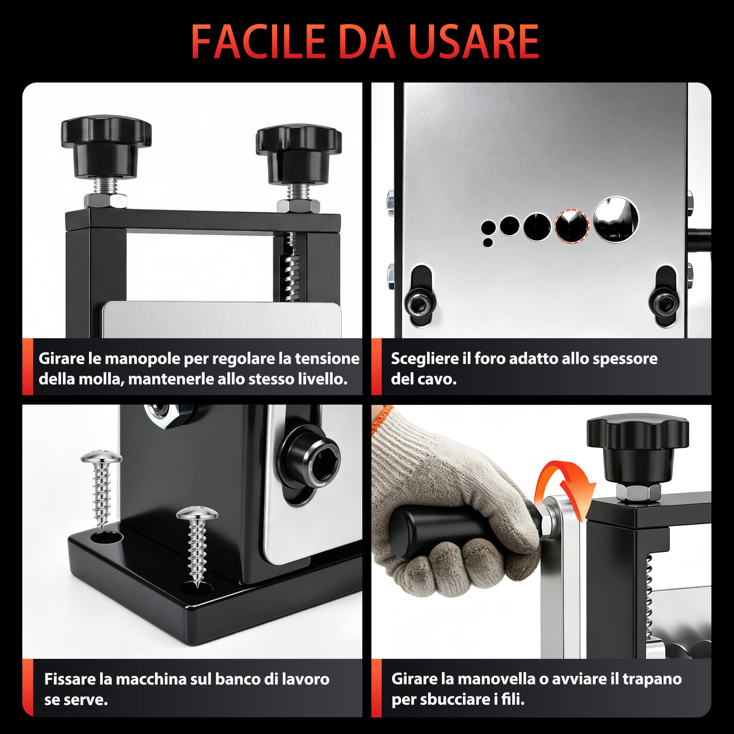 Spellafili Elettrici 3–17 mm, Macchina Spelafili per Rame con Manovella o Trapano, Spelacavi per Riciclo Fili Elettrici con 6 Canali e 5 Lame, Spelafili Professionale (Nero)