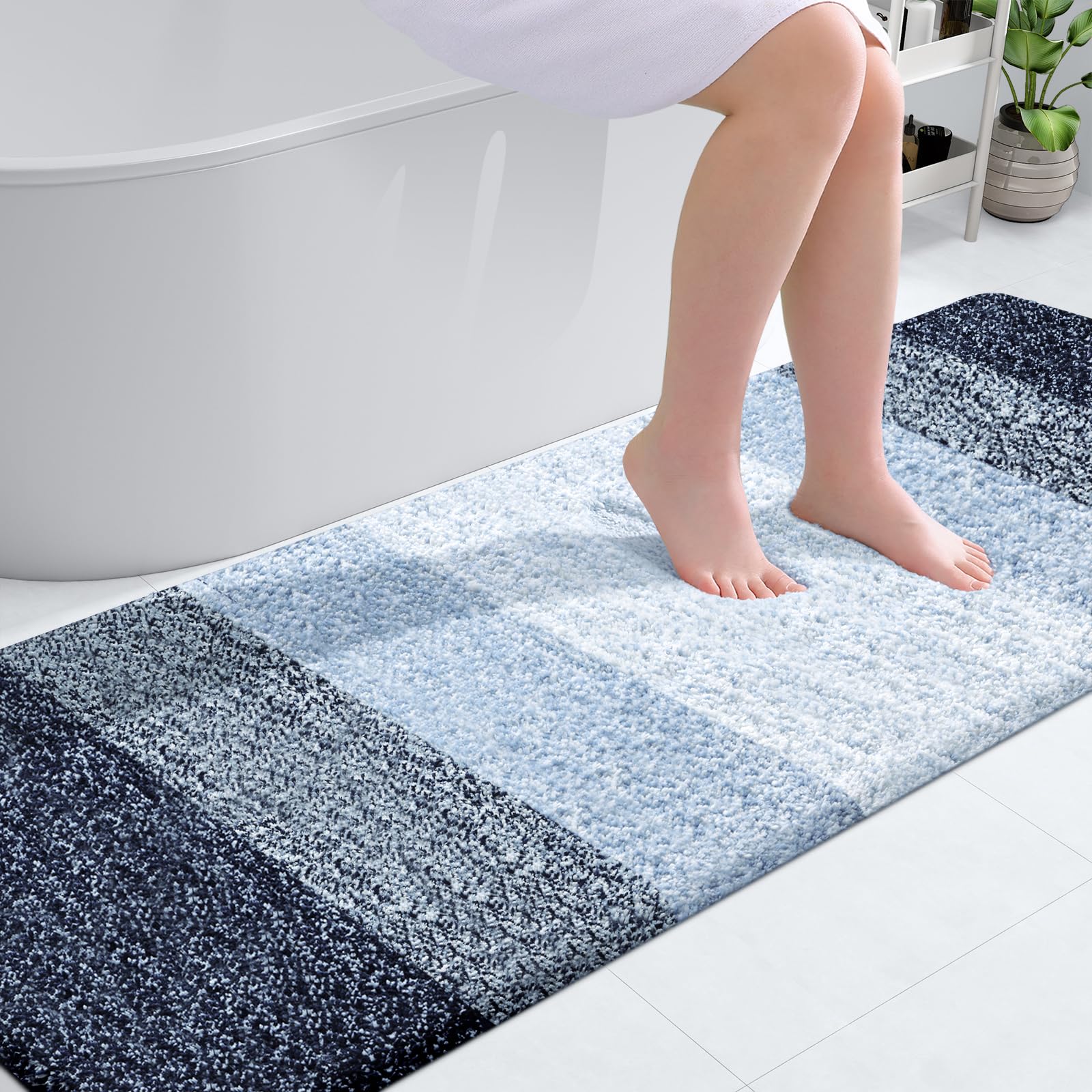 OLANLY Bathroom Runner Rug 70x24, Extra Soft Absorbent Microfiber Bath Rugs | Navy Blue, Non-Slip Quick-Drying Rubber Backing, Washable Long Bath Mat for Floor, Tub and Shower, Home Decor