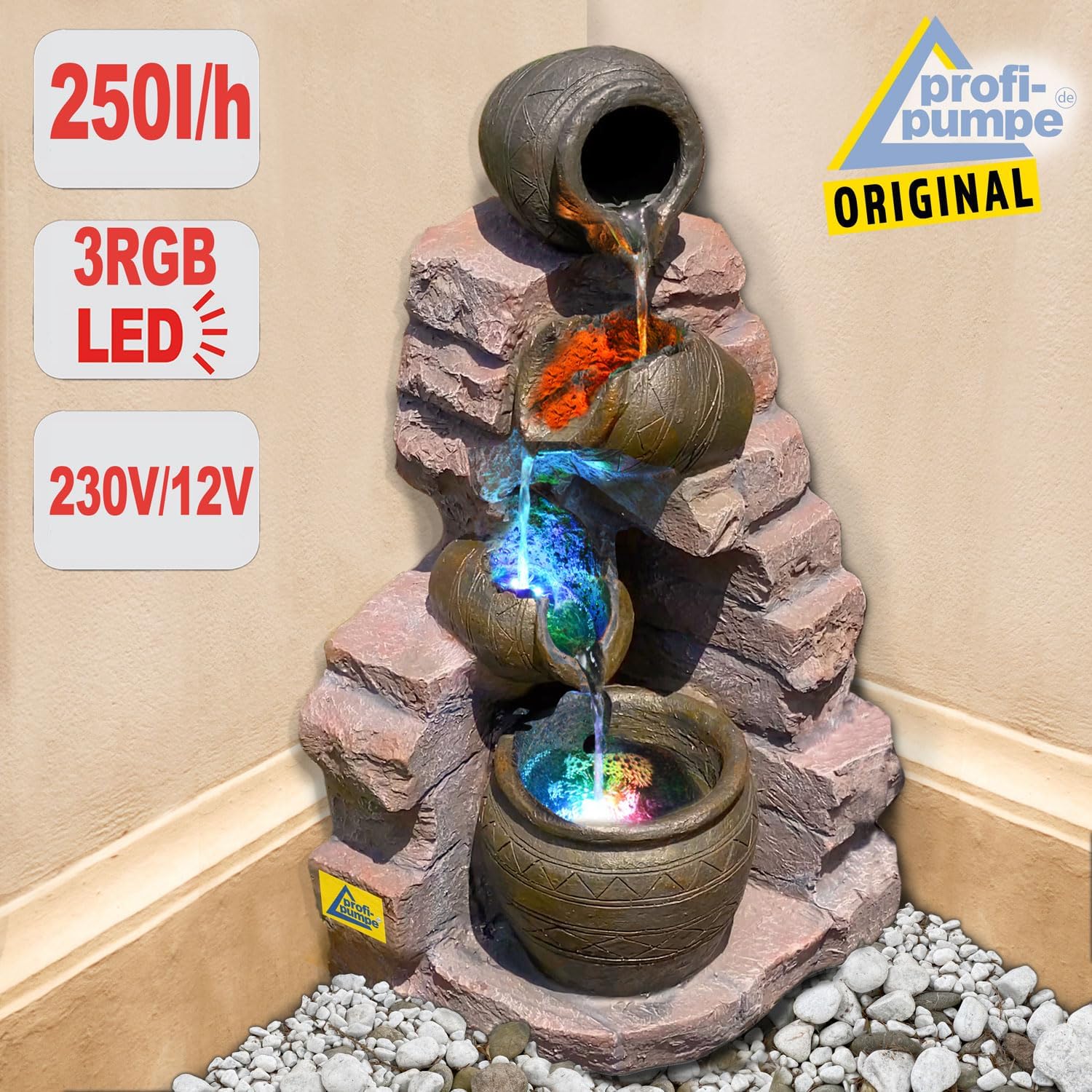 Características de Agua de jardín – Cascada, diseño de Piedra de Cascada, Fuente de Agua con LED y luz amistosa con el Medio Ambiente, para jardín, hogar y balcón, Fuente Ornamental
