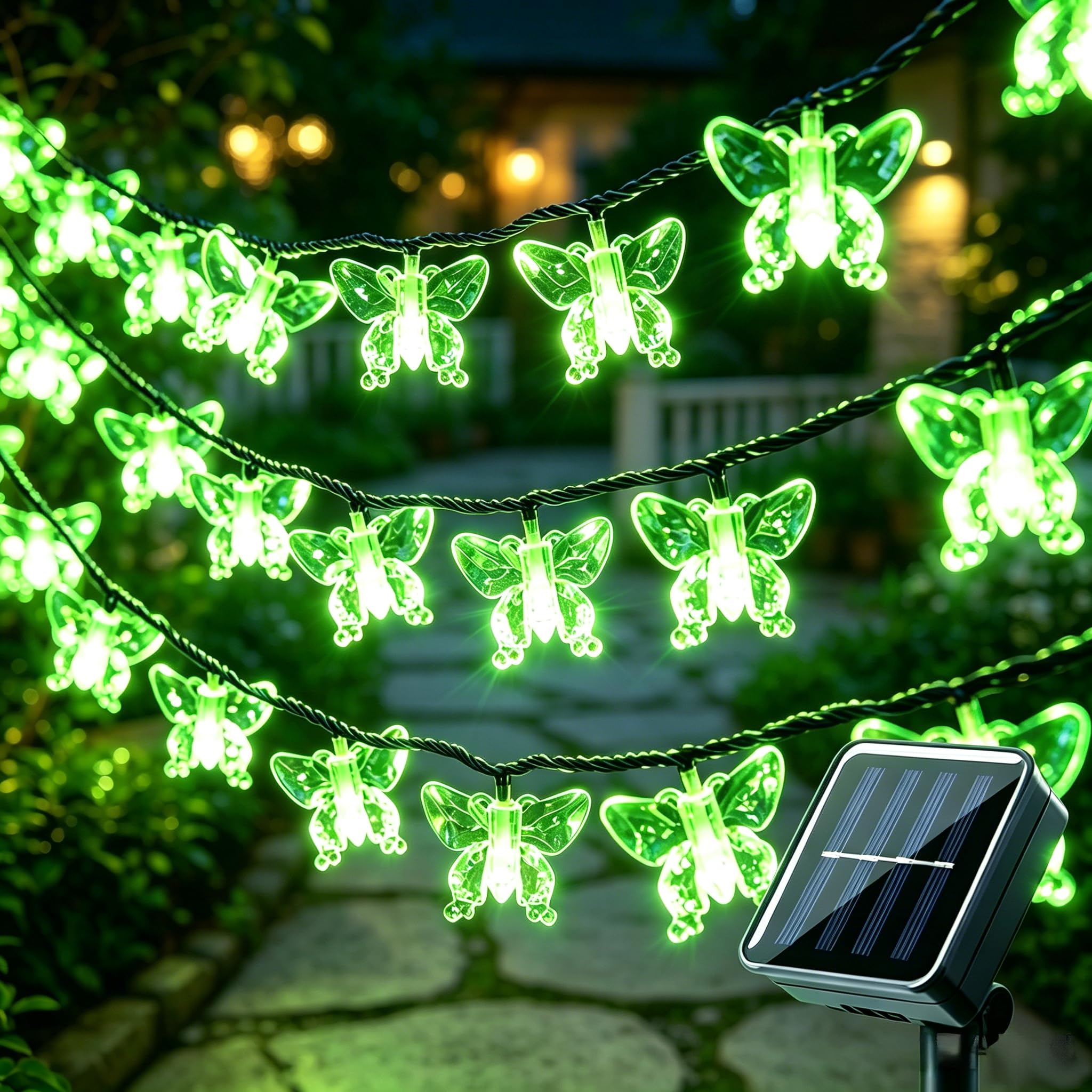 VEROHY Butterfly String Lights Outdoor Solar Powered 30 LED 6.5M，Green