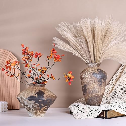 Miniatura 6 de Jarrón pequeño de piedra para decoración rústica del hogar, muebles de cerámica antigua de granja y flores decorativas de mesa, jarrones redondos de