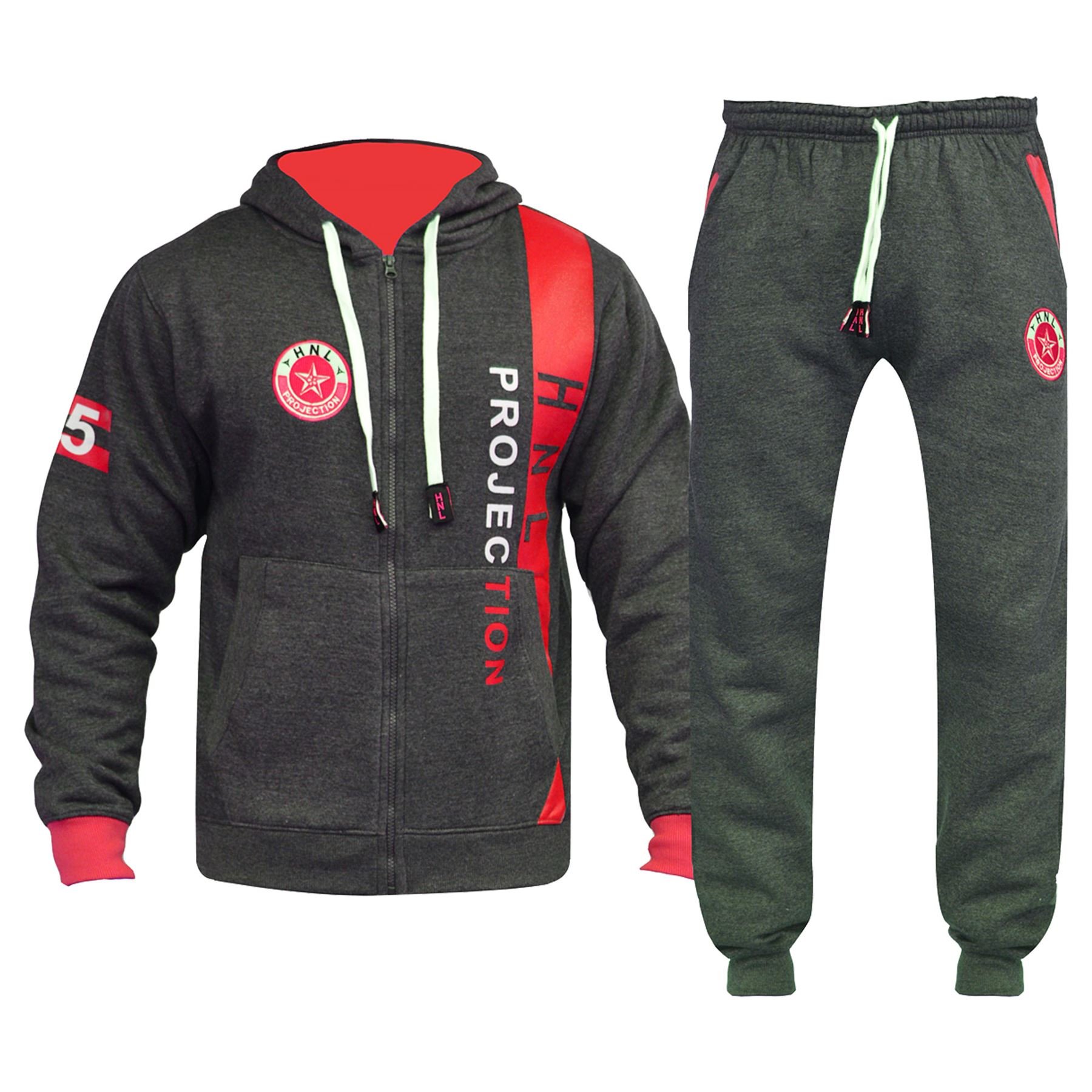 A2Z 4 Kids® Dziecięcy dres treningowy dla chłopców i dziewczynek, czarny i niebieski, designerski, projekcja, nadruk HNL, bluza z kapturem i spodnie, dres do joggingu, dla dzieci w wieku 2-13 lat, ciemnoszary i czerwony., 13 Lat