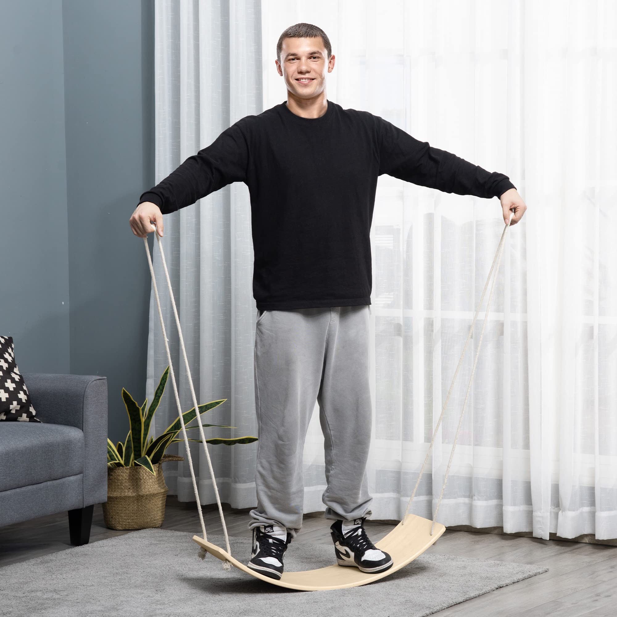 HOMCOM Tabla de equilibrio madera cuerdas multiuso adultos