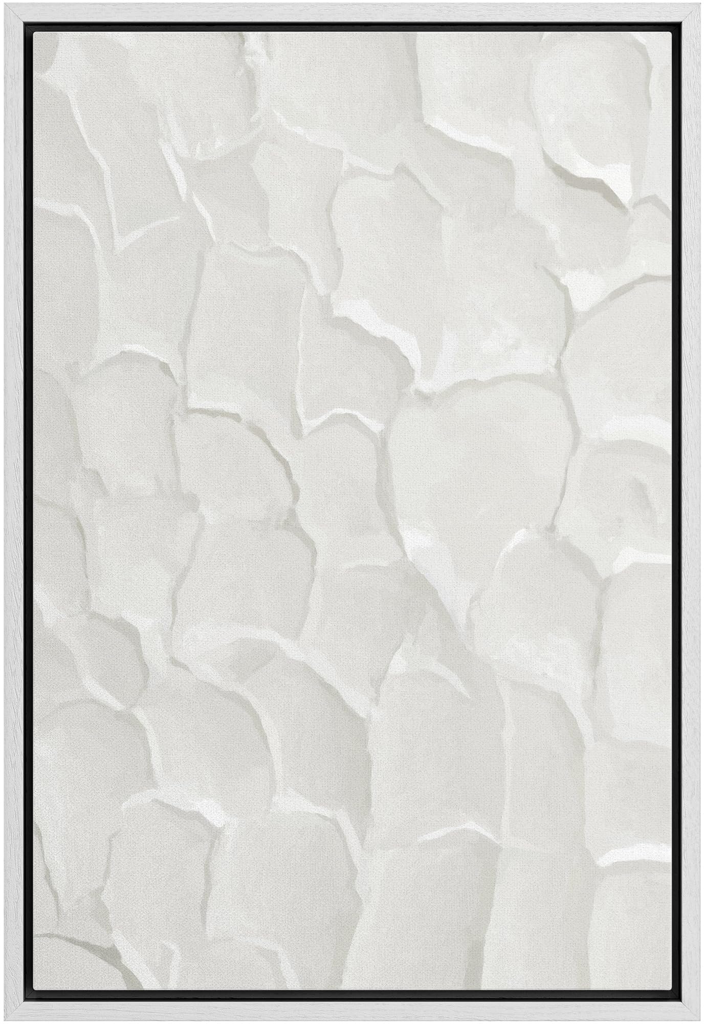 IDEA4WALL Framed Canvas Print Wall Art White Minimal Paint Stroke Pattern Abstract Shapes Illustrations Modern Art Decorative Relax/Calm Cool for