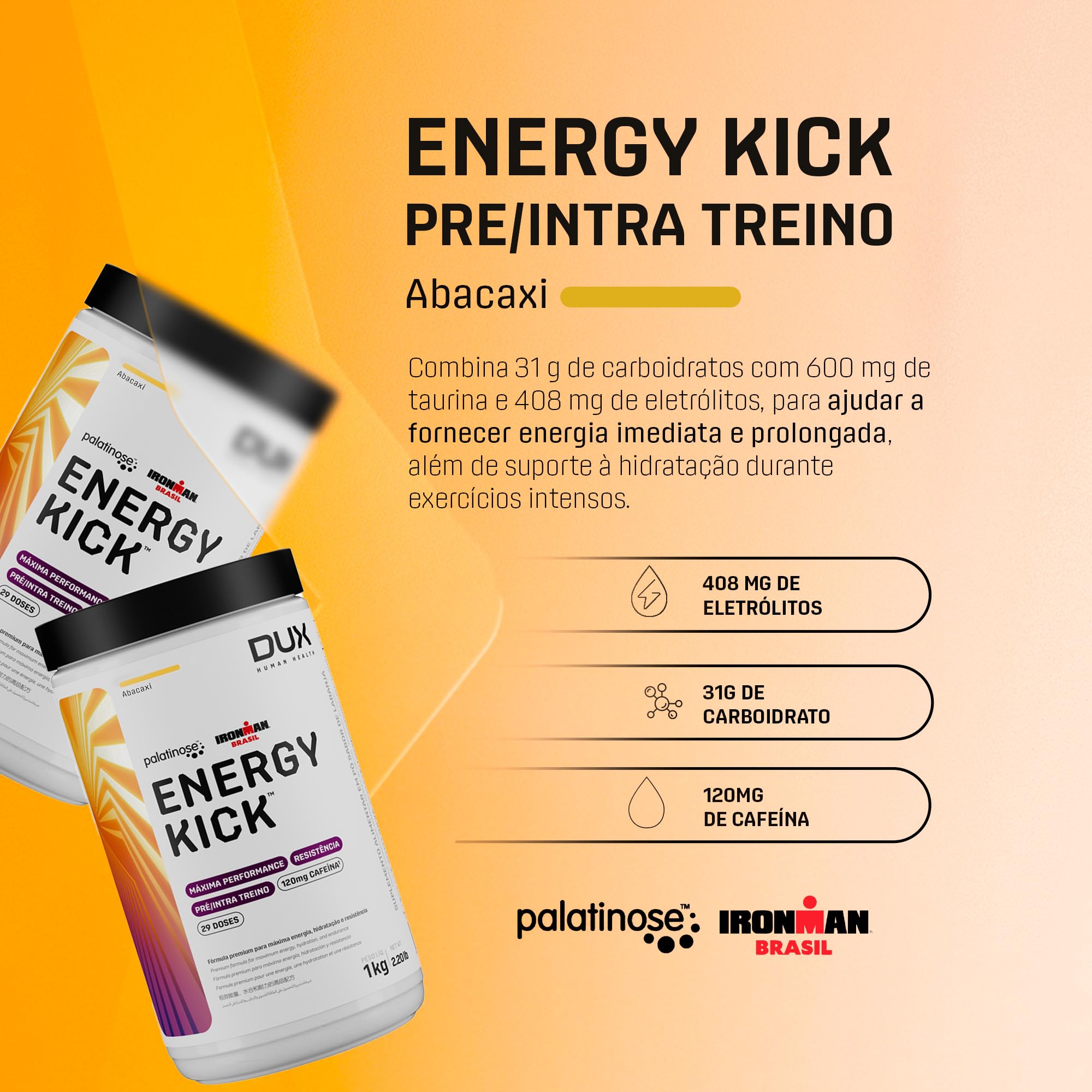 Energy Kick Caffeine Suplemento Isotônico Sabor Abacaxi 1000g
