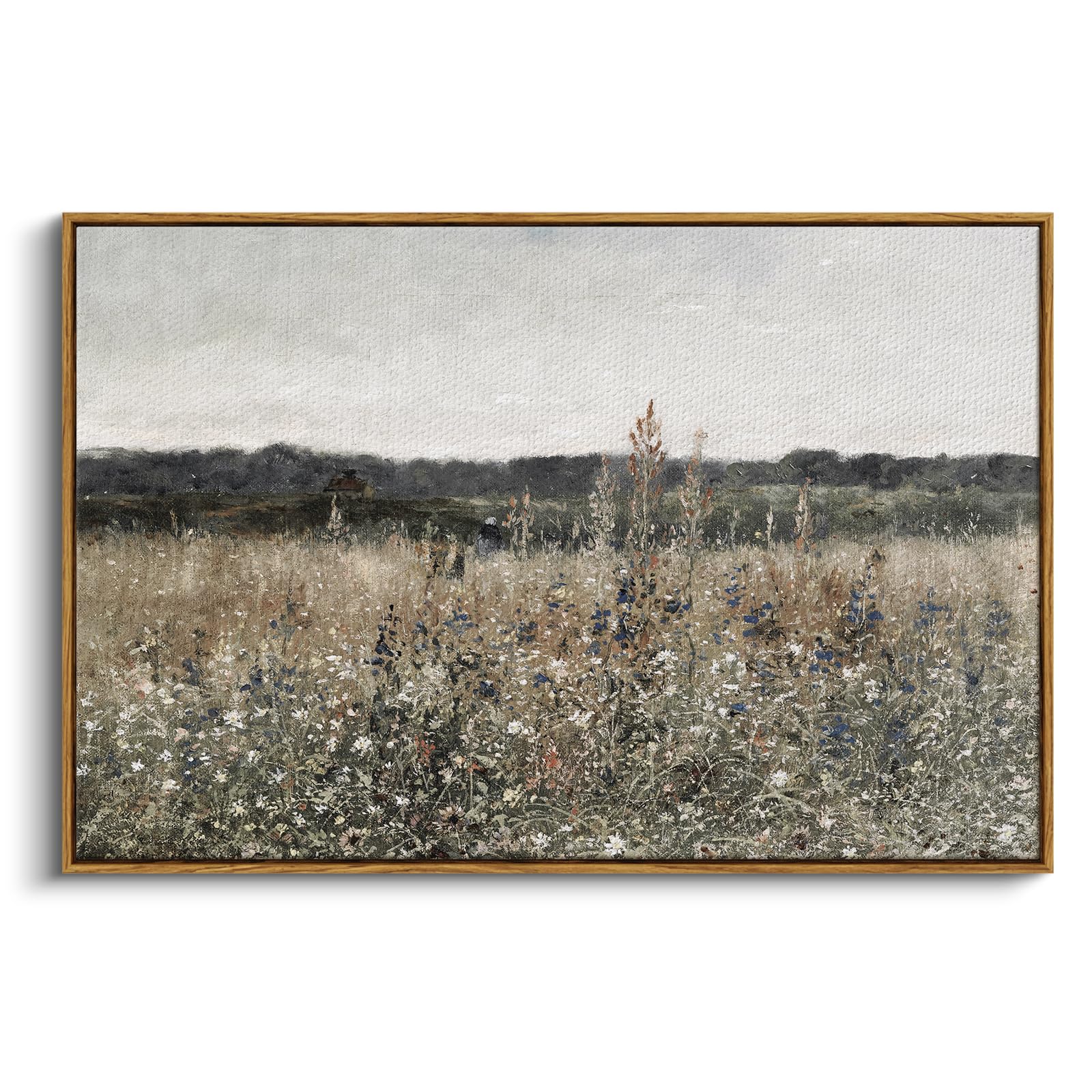 InSimSea Framed Canvas Wall Art Vintage Decor, Landscape Wall Art, Meadow with Flowers Art, Modern Farmhouse Decor, Cottagecore Bedroom Bathroom Office Decorations, 24"x36"