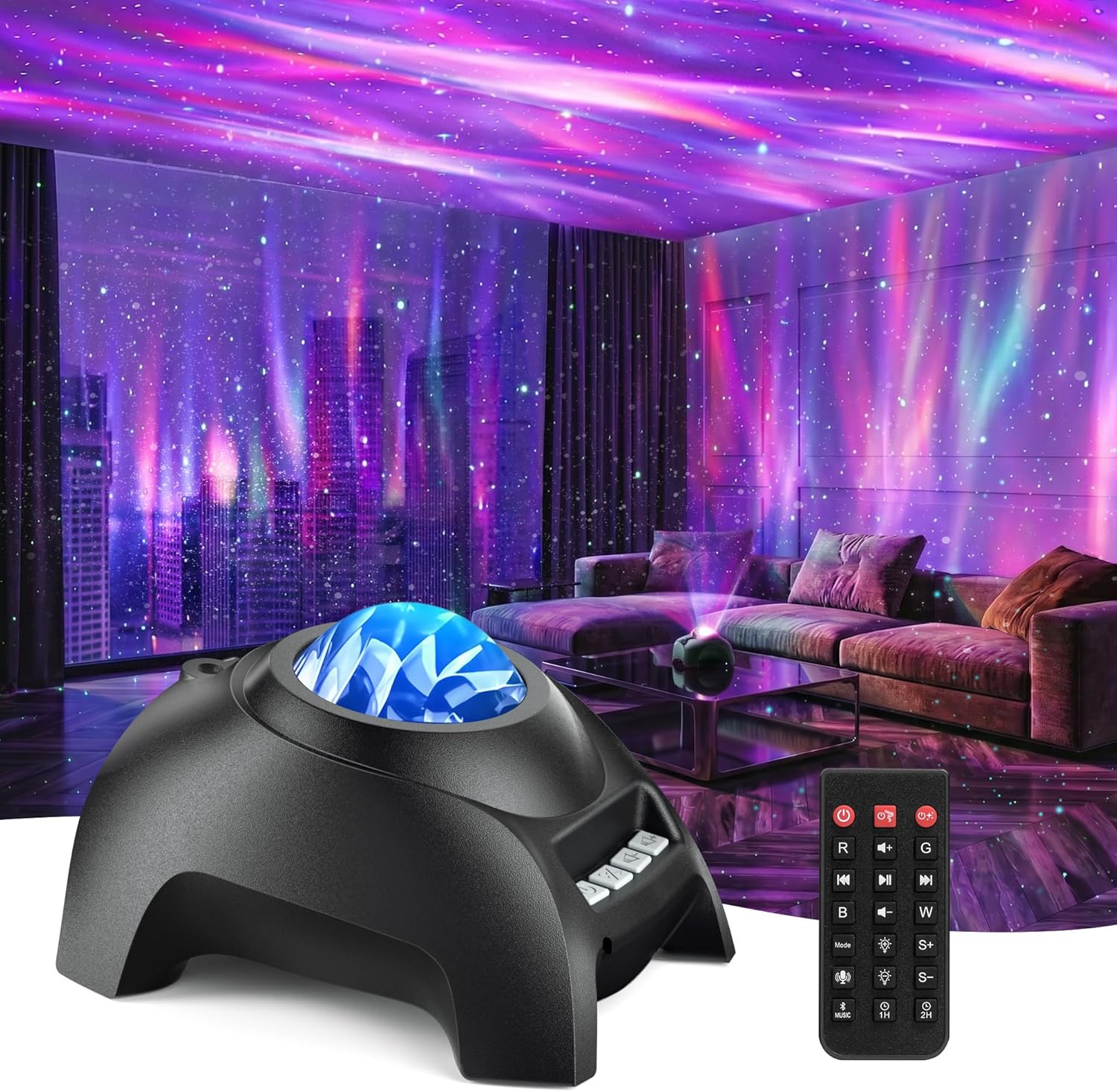 Northern Galaxy Light Aurora Projector, Star Projector with 33 Light Effects, Starry Nebula LED Lamp for Bedroom with Remote Control, White Noise, Kids/Adults Room Decor, Bluetooth Speaker for Parties