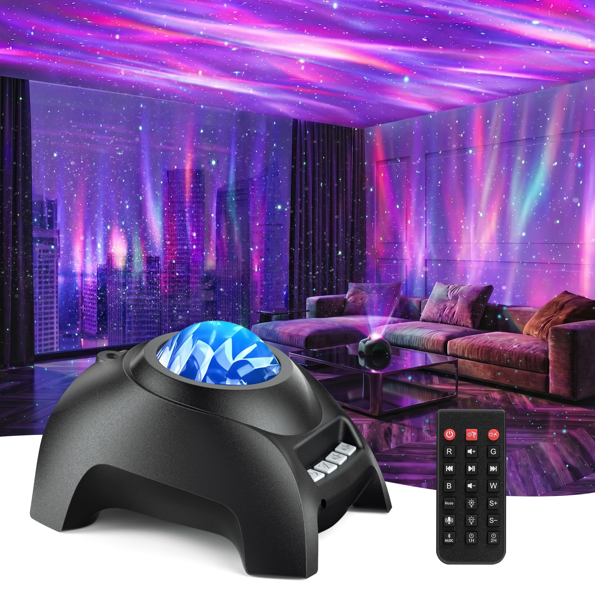Northern Galaxy Light Aurora Projector, Star Projector with 33 Light Effects, Starry Nebula LED Lamp for Bedroom with Remote Control, White Noise, Kids/Adults Room Decor, Bluetooth Speaker for Parties
