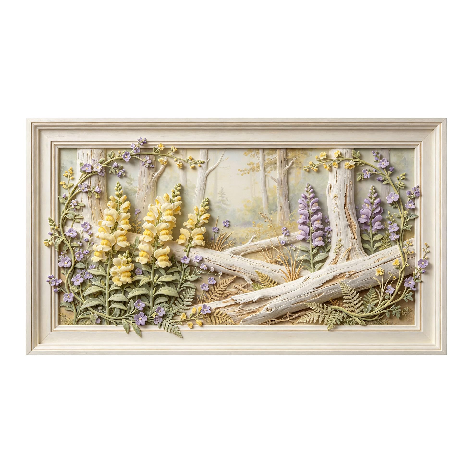 Murasolite 3D Framed Wall Art Woodland Floral Landscape Pastoral Relief Effect SelfAdhesive Fabric Mural Wall Decor， Peel and Stick No Damage to Wall， AntiFall Safe Design for Bedroom Living Room