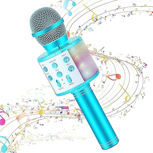 Miniatura 3 de Milerong Paquete de 2 micrófonos de karaoke para niños que cantan, micrófono inalámbrico Bluetooth 5 en 1 con luces LED, máquina de karaoke,