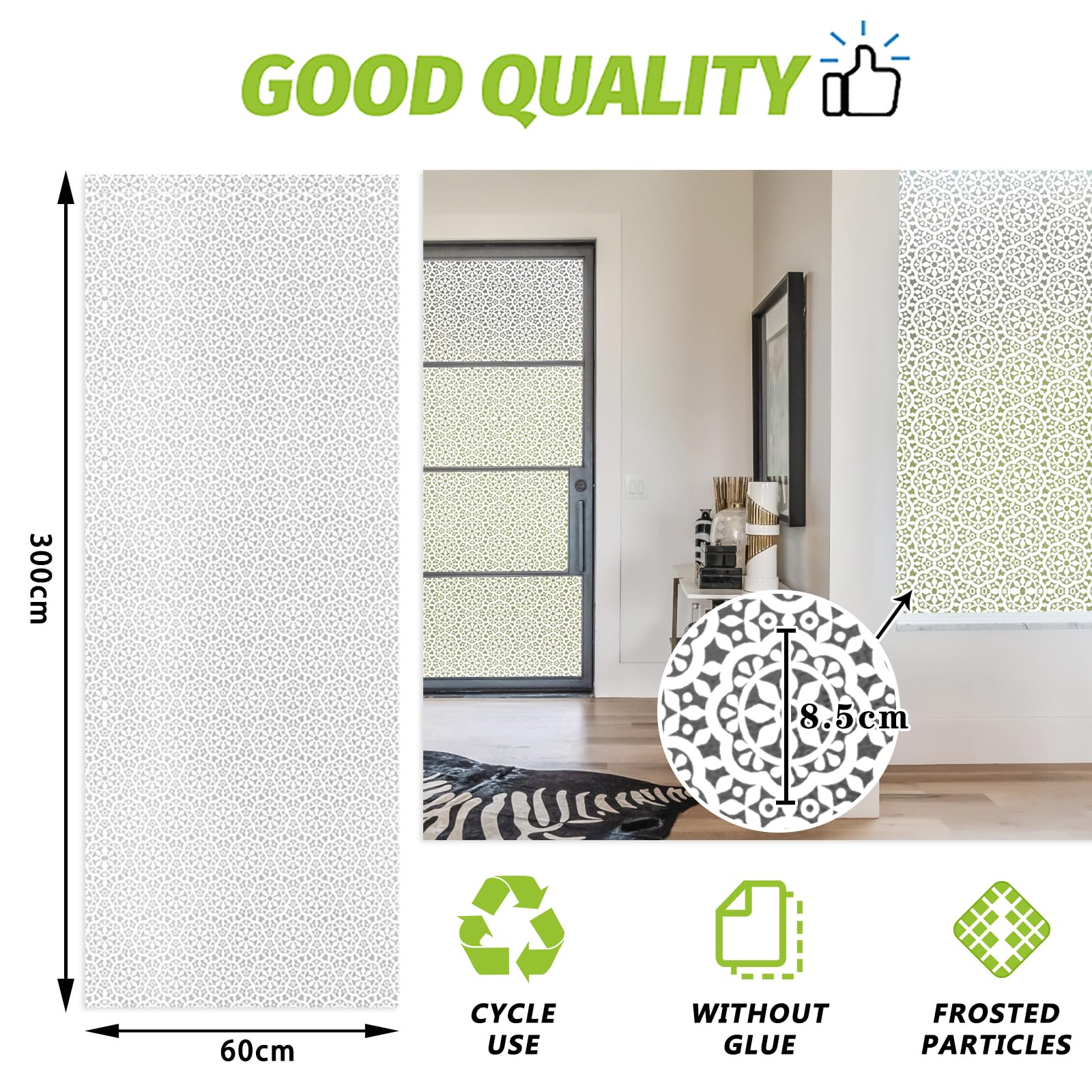 ConCus-T Gemusterte Sichtschutzfolie für Fenster, Milchglasfolie, Spitze, dekorative Glasfolie, statische Haftung, kein Kleber, selbstklebende Fenster-Vinyl-Aufkleber für Zuhause, Büro, Badezimmer, 60
