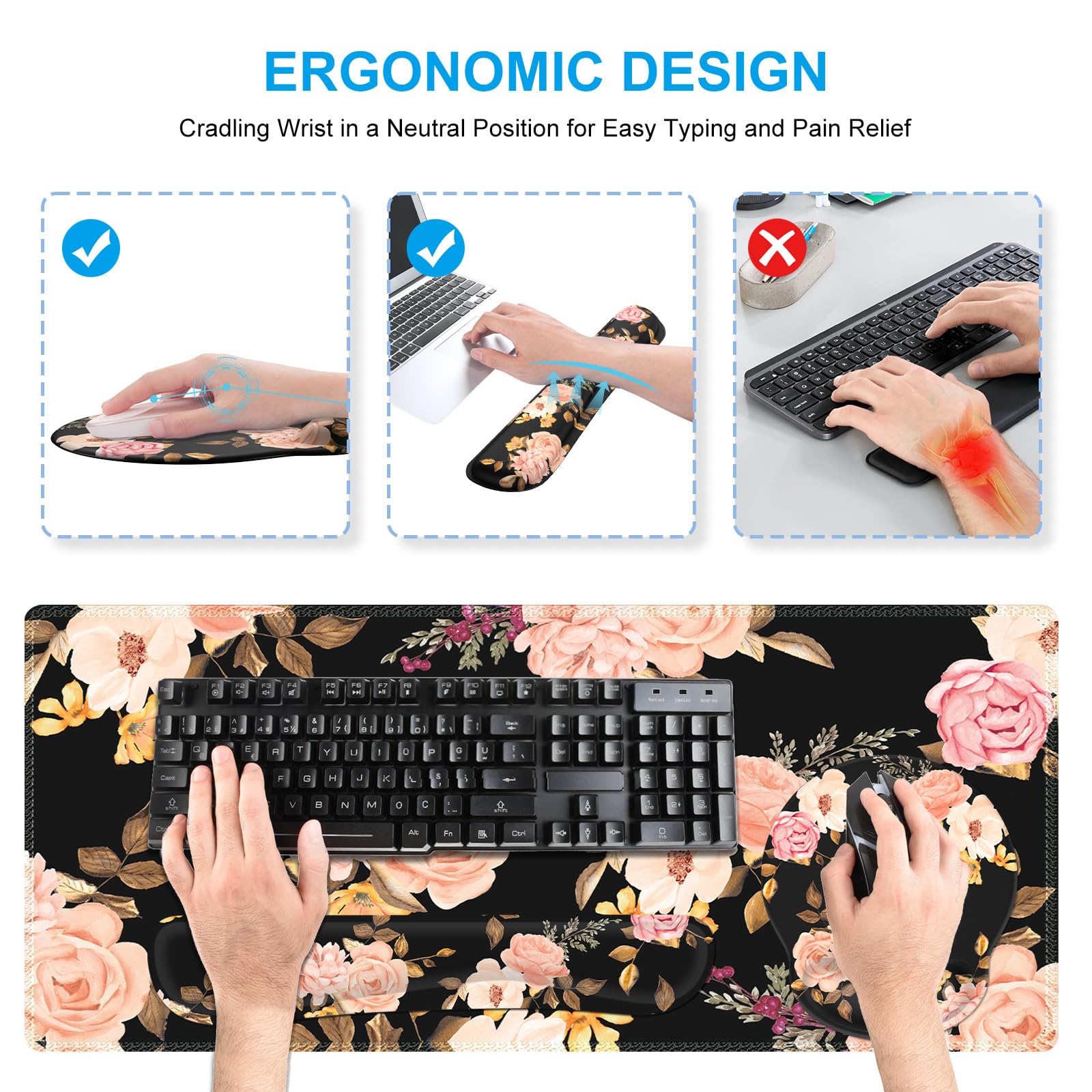 iCasso Schreibtischunterlage, Gaming-Mauspad, Handgelenkstütze, 4-in-1, XXL, großes Mauspad + Tastatur-Handgelenkauflage, Tisch, Computer