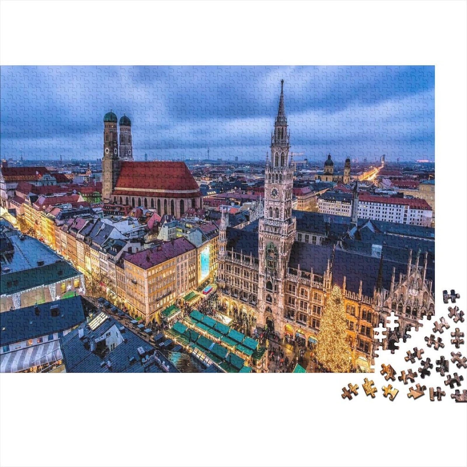 Munich Skyline Puzzle for Adults 1000Pc Recyclable European City Senior Puzzles Impossible Hard Difficult Challenging Relieve Senile Dementia Activity 70x50cm/1000pcs