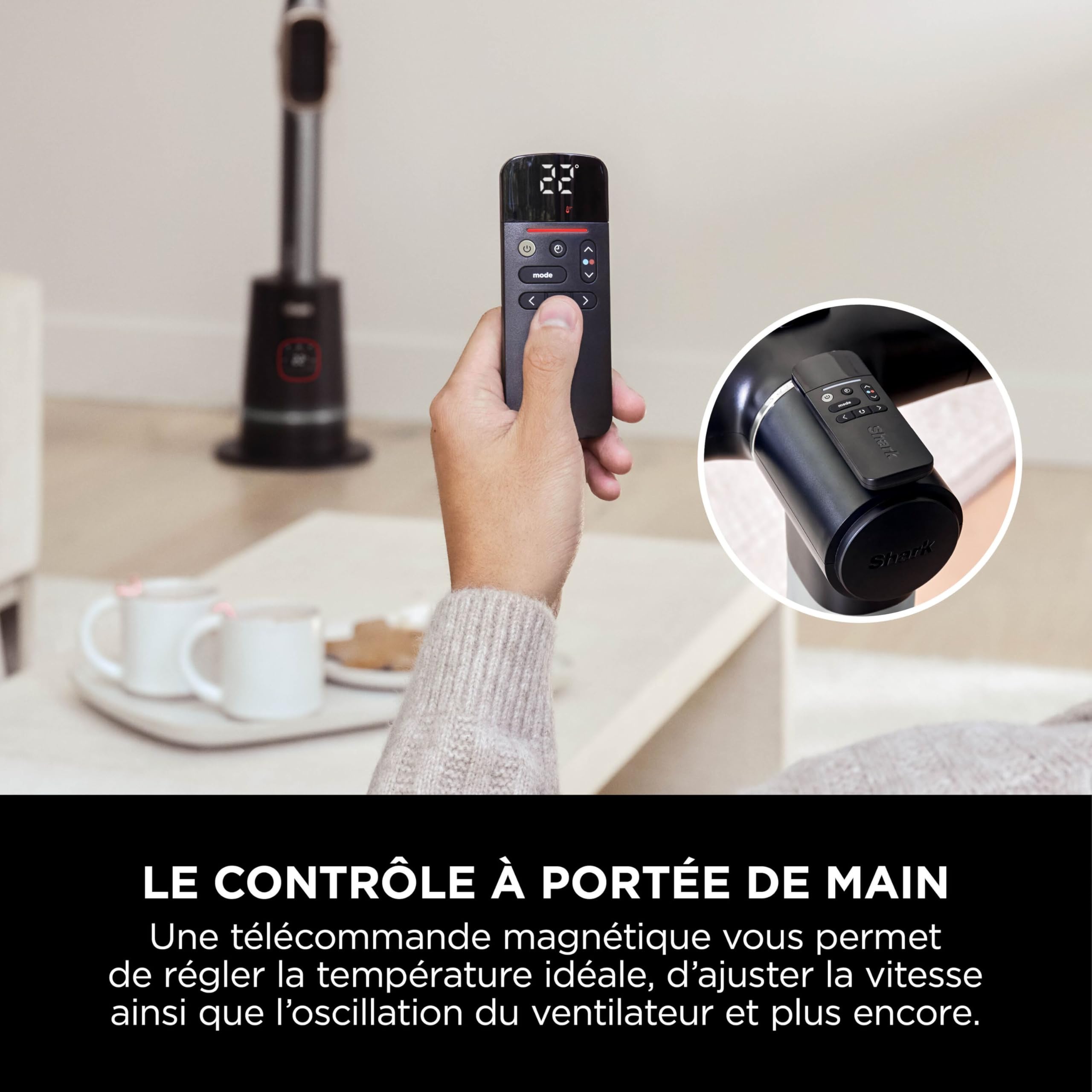 Shark TurboBlade Cool+Heat 2en1, Thermo IQ, télécommande, oscillation, tour sans pales, noir/or, TH200EU