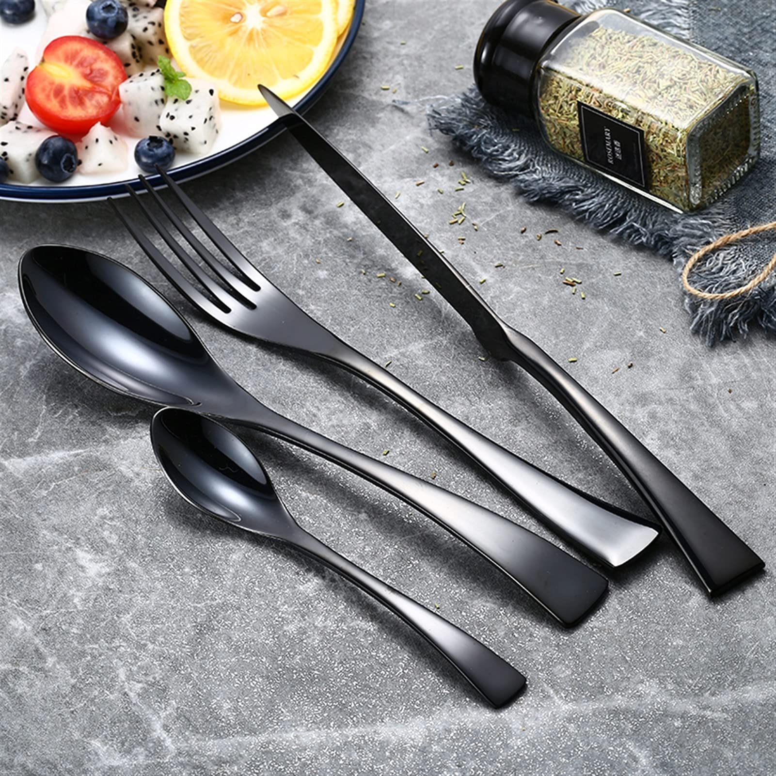 Schwarz Geschirr Besteck Set Edelstahl Abendessen Steak Messer Gabel Teelöffel (Color : 2Set-8Pcs)