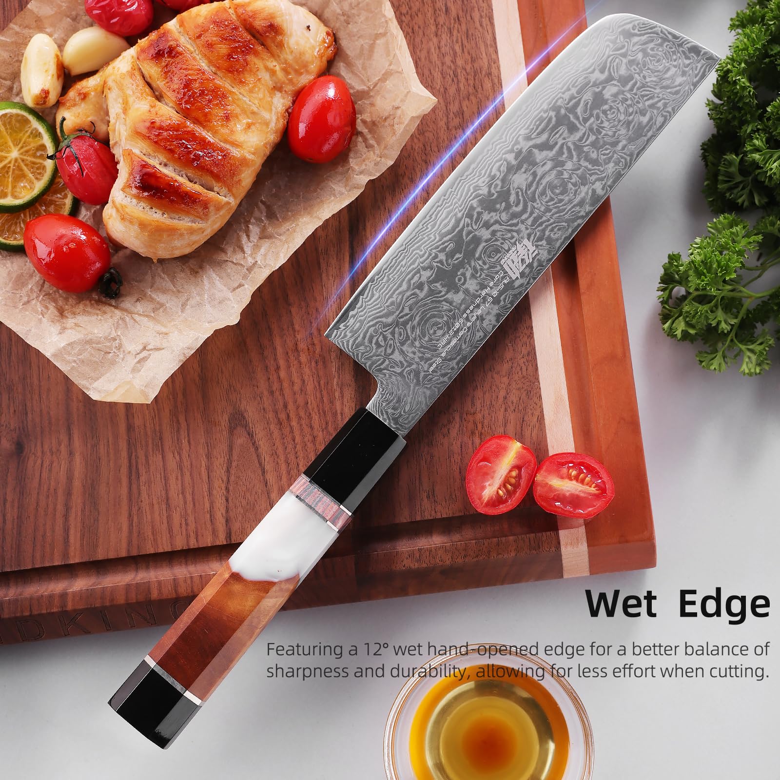 FINDKING Nóż Nakiri 16,3 cm, japoński nóż do warzyw CZARNY-ROSE | Nóż Nakiri, nóż 16,3 cm, nóż do warzyw, precyzyjne cięcie, codzienne gotowanie