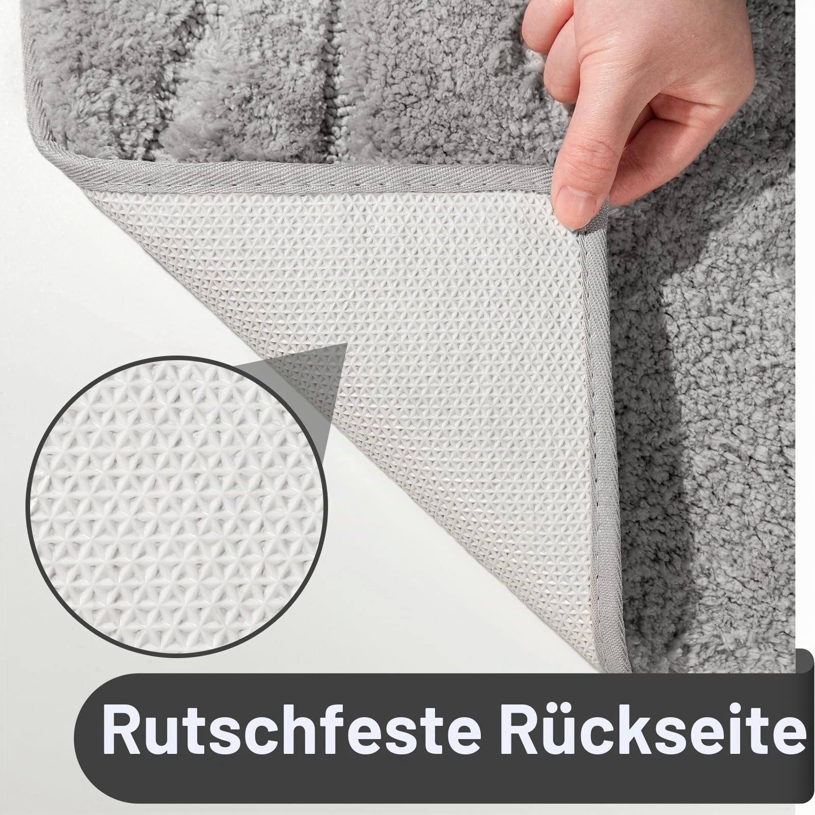 DEXDE Badezimmerteppichläufer, 61 x 183 cm, extra lang, rutschfest, maschinenwaschbar, Badematten, grau/silberfarben, weiche Teppiche für Boden, Badewanne und Dusche, Heimdekor-Zubehör