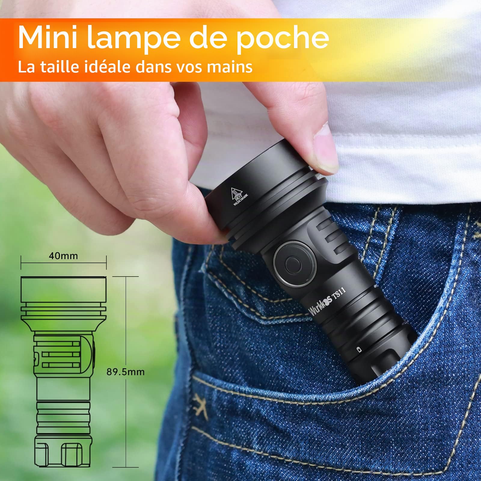 Wurkkos TS11 Lampe de poche LED 2000 lumens avec LED SFT40, Max Throw 616M, lampe de poche d'extérieur USB-C rechargeable avec objectif TIR, BLF Anduril 2.0 UI