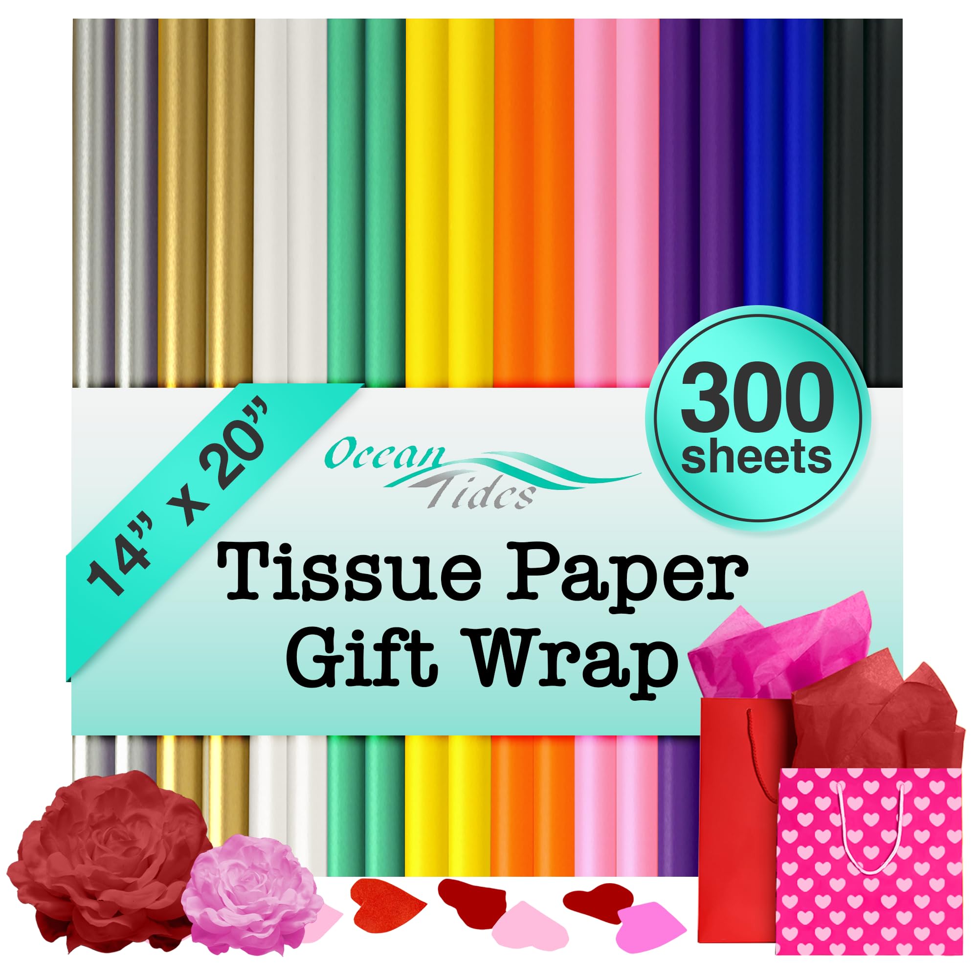 Tissue Paper for Gift Bags - 10 Colors 300 Sheets 14x20in Wrapping Paper