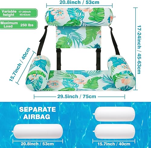 Miniatura 3 de WERNNSAI Inflatable Pool Chair Float for Adults - 2 Pack Fabric Hammock Adjustable Floating Lounge Chairs for Swimming, Beach, Lake