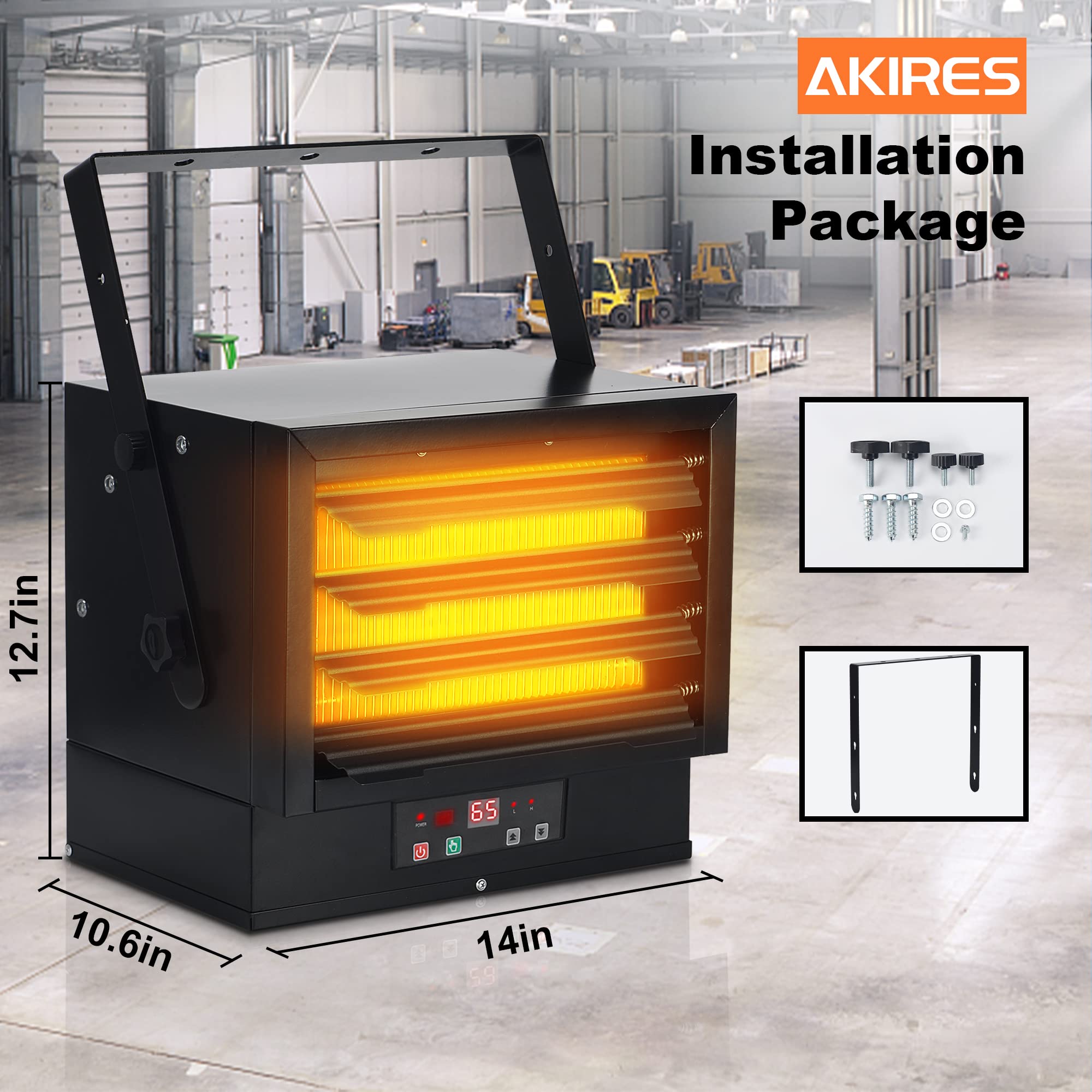 Amazon.com: AKIRES 7500-Watt 240V Electric Garage Heater,25000BTU 750sqft  Hard-Wired Ceiling Mounted Fan Forced Industrial Shop Heater with  Remote,Space Heater for Garage Workshop Greenhouse Warehouse Indoor : Tools  u0026 Home Improvement