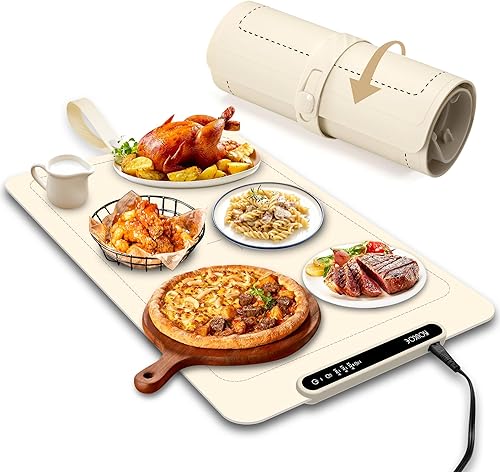 Tapete de calentamiento de alimentos, bandeja de calentamiento eléctrico con temperatura ajustable, tapete de calefacción de silicona plegable para