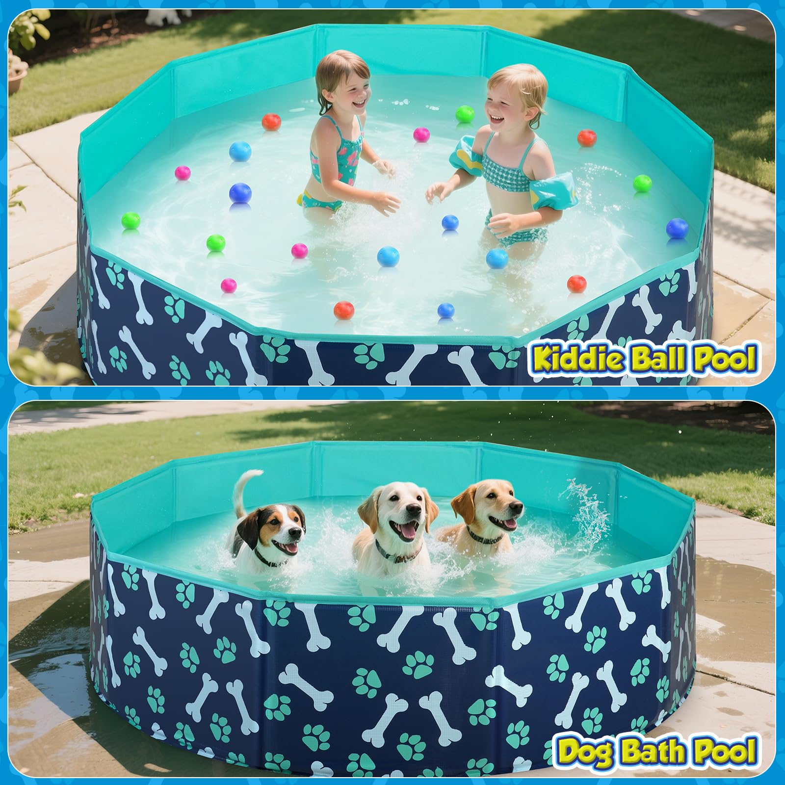 HaoVrisn Piscina Perros Grandes, Piscina Infantil para Niños y Mascotas, Antideslizante y de PVC Engrosado, 120x30CM Piscina para Perros con Parches y Válvula de Drenaje (120x30CM)