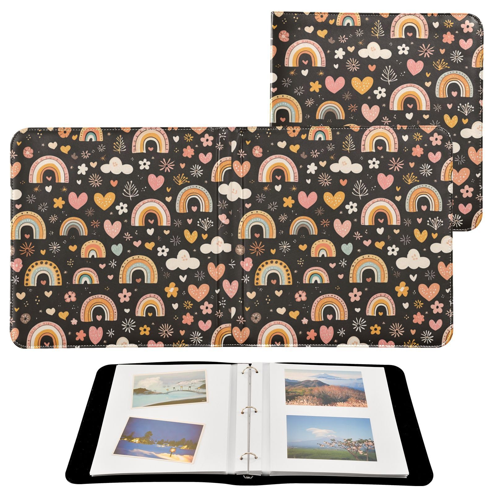 Kigai Boho Rainbow Photo Album Self Adhesive Scrapbook Album Leather Cover DIY Picture Scrap Book with 20 Adhesive Sheets, 11.8x24x0.8 inch