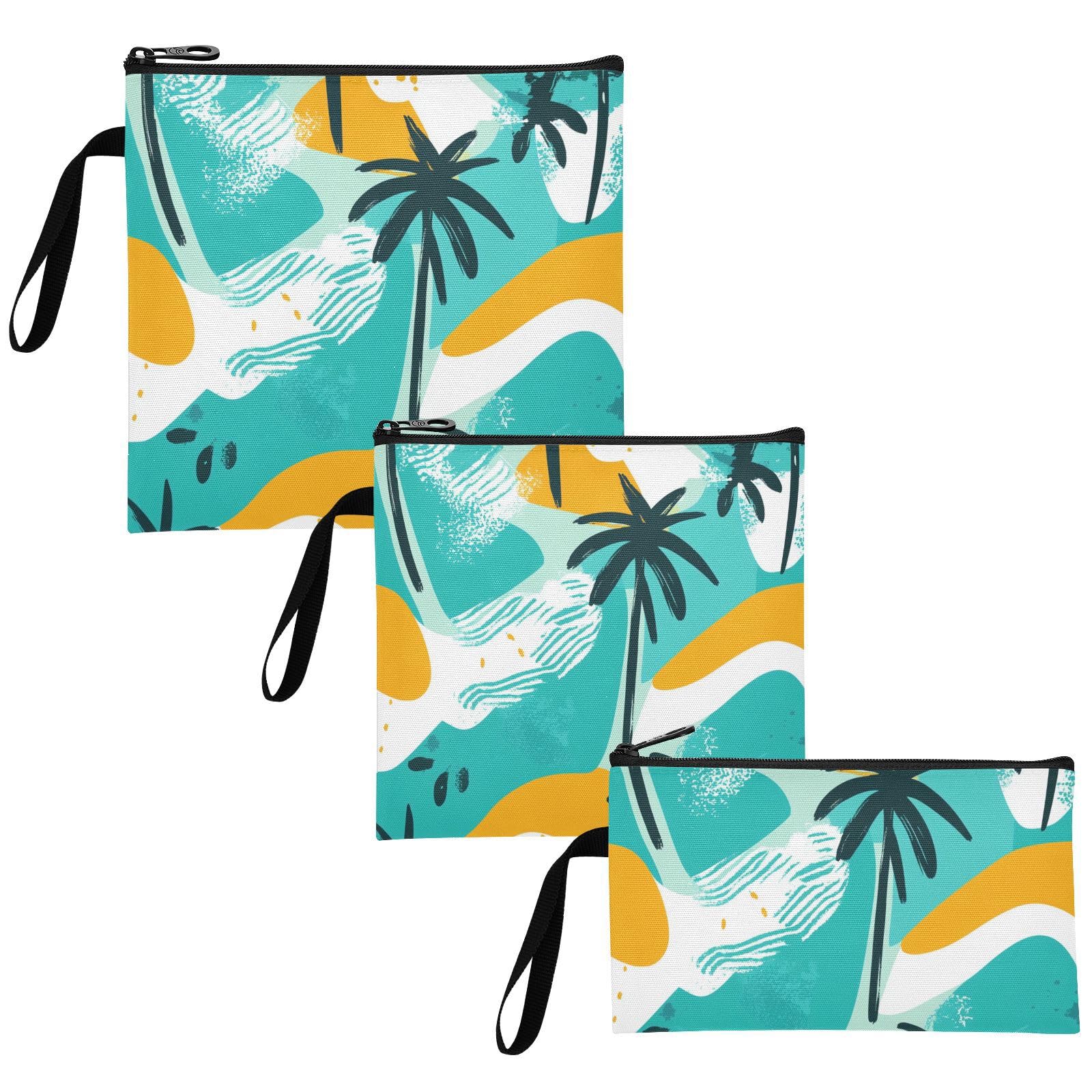 Palm Trees Green Summer 3 Pcs Reusable Snack Bags and Sandwich Bags Portable Food-Safe Storage Zipper Bag for Travel Items, Home Organization