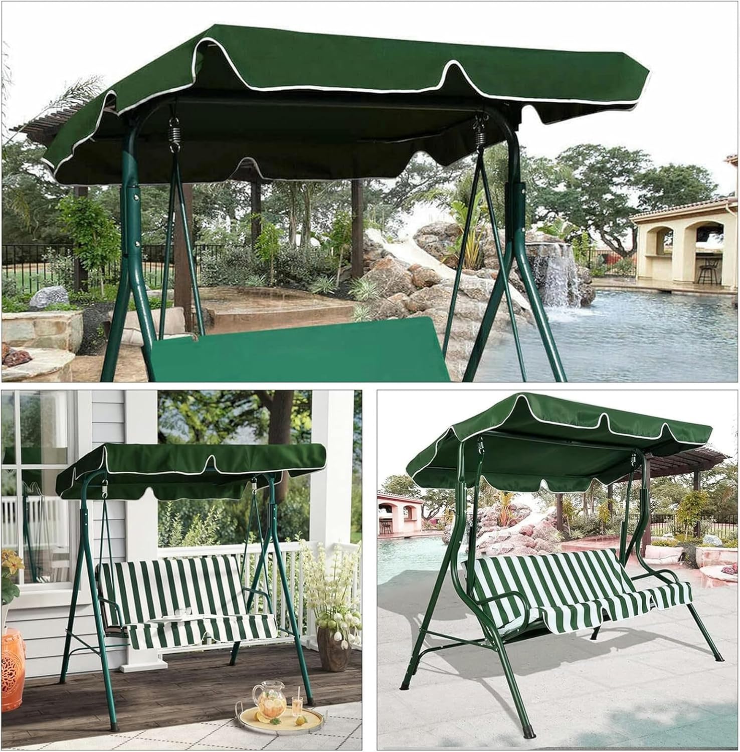 Porch Swing Canopy, Heavy-Duty Waterproof 600D Oxford Cloth Replacement Swing Top Cover,2 3 Seater Garden Swing Seat Canopy Cover,Outdoor Sun Shade Patio Swi(Size:56x47x7inch/142x120x15cm,Color:Beige)