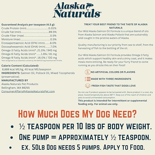 Miniatura 5 de Aceite de pescado de salmón salvaje de Alaska para piel y pelaje de perros, aceite de Omega 3 EPA + DHA - Suplementos de ácidos grasos para perros -