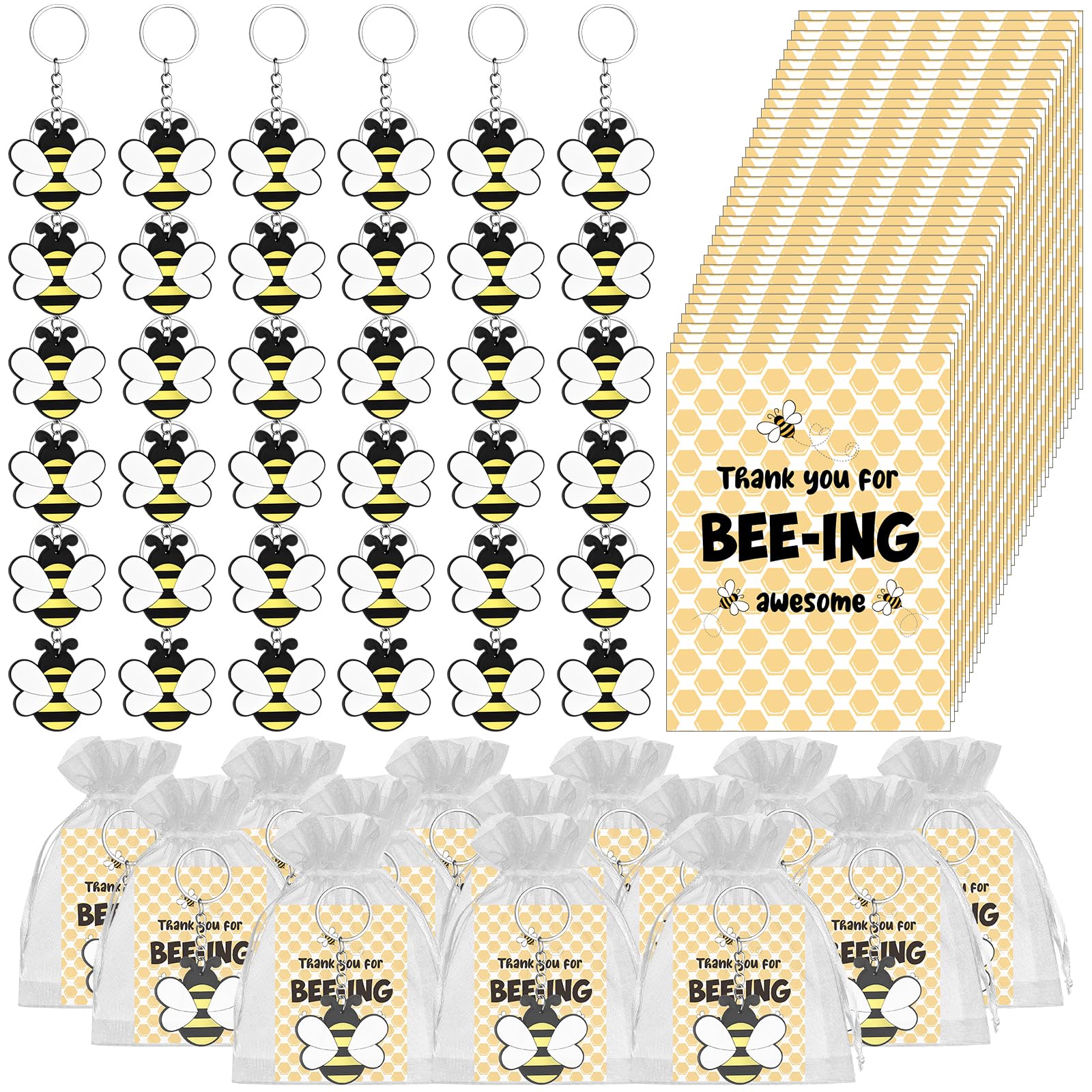 HAOWANWW 36 Set Bee Employee Appreciation Gifts Thank You Teacher Gifts New Job Retirement Gifts Inspirational Bee Keychain Bulk with Thank You Card Bag Gift for Women Men Teacher Worker Staff
