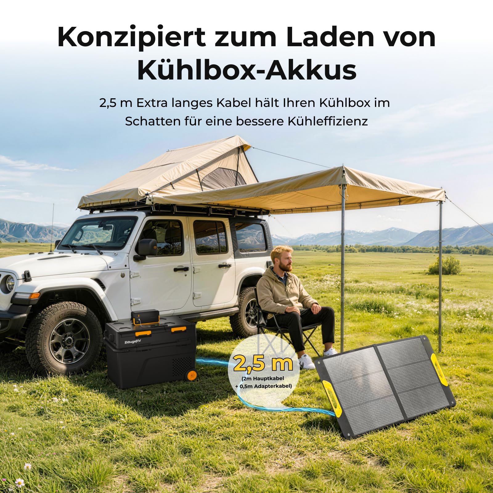 BougeRV 100W Faltbares Solarpanel, 25% Effizienz N-Typ, IP65, Tragbares Solarmodul mit XT60/DC5521/DC7909, für Camping Outdoor