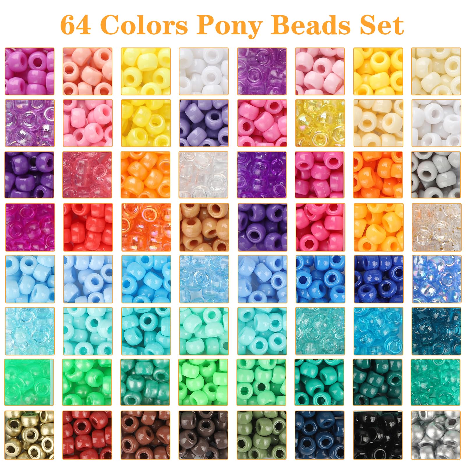 Pony Beads, 2380pcs Pony Bead for Friendship Bracelet Making 64 Colors Hair Beads, Include Letters Kandi Bead, Tassels - Image 2