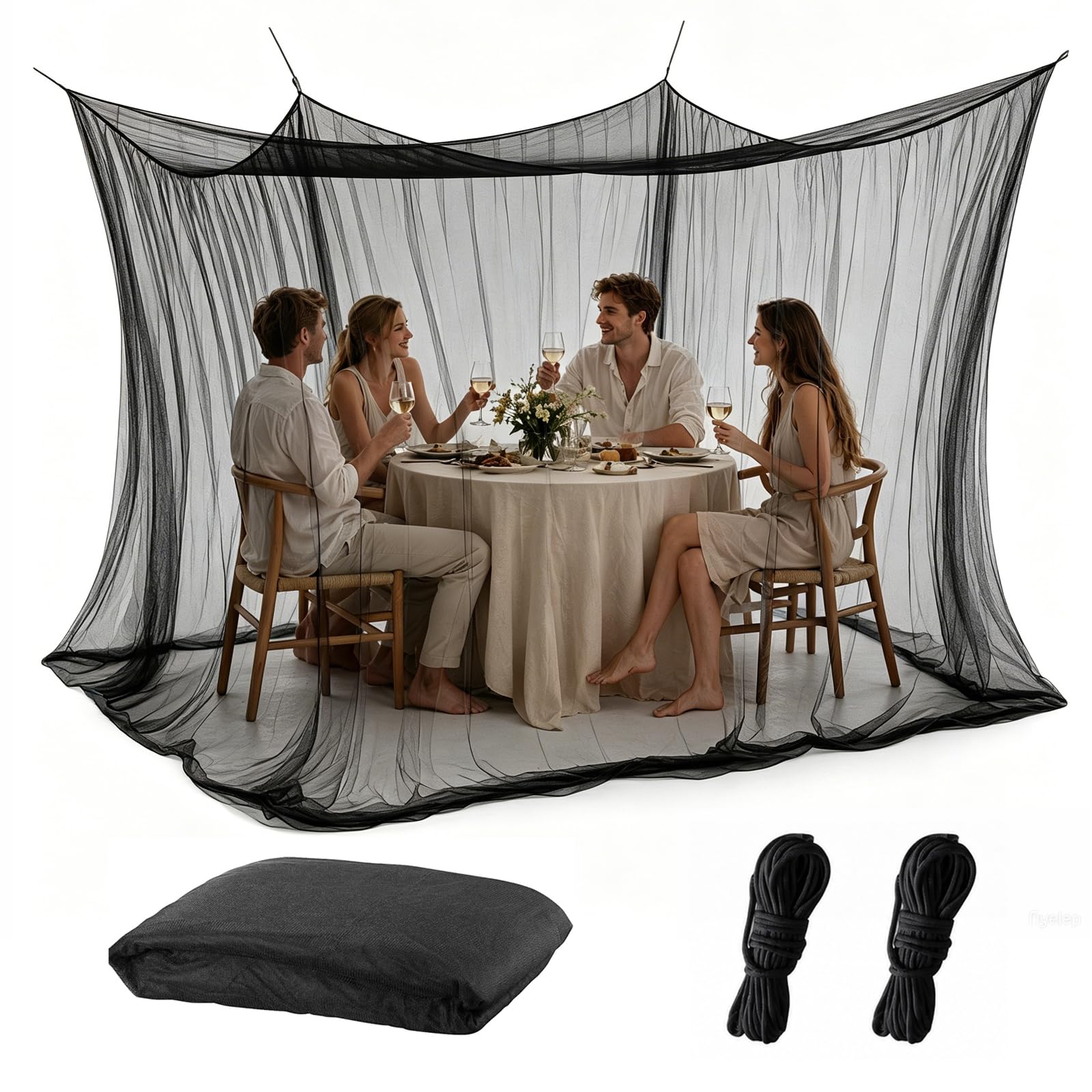 Mosquito Net Outdoor 300 x 300 x 250 cm XXL Insect Protection Fine Mesh 220 Mesh for Garden Gazebo Balcony Patio Double Bed Camping Fly Net (Black)