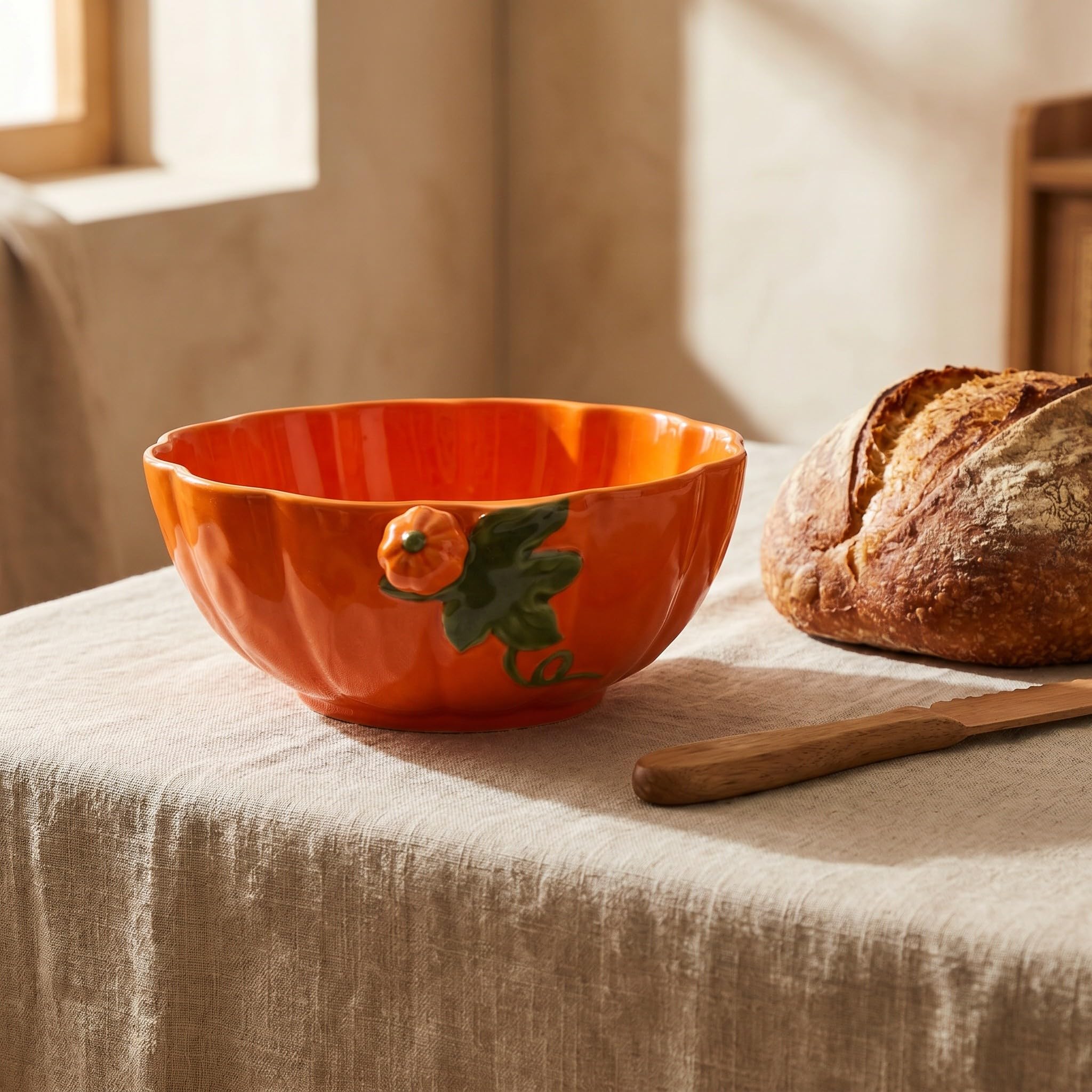 Zerodeko Bol à soupe citrouille en céramique | 1300 ml | Récipient citrouille orange pour une fête d'Halloween | Vaisselle automnale idéale pour offrir, pour les repas de fêtes et la