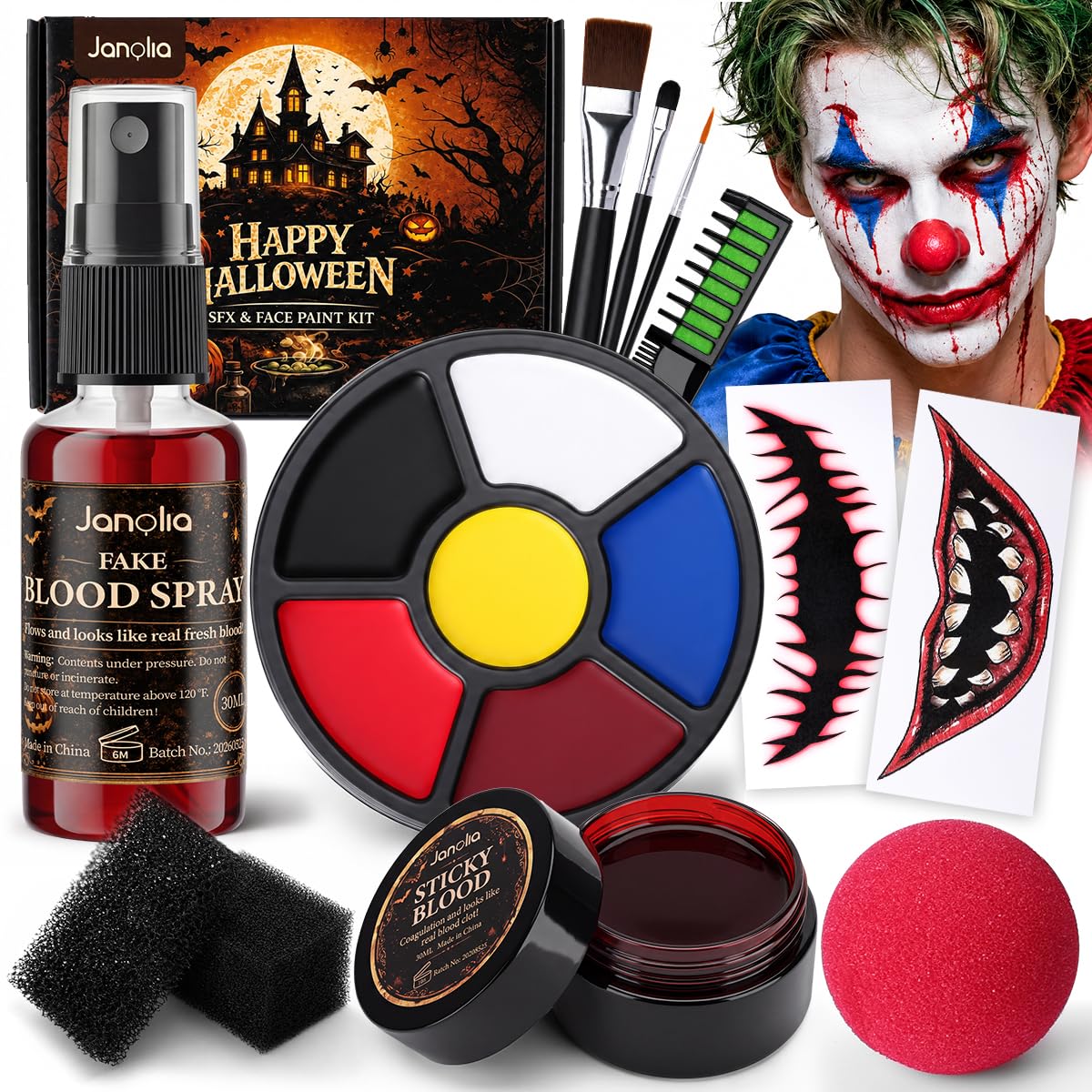 Janolia Maquillaje Halloween — Payaso Kit Maquillaje Halloween con