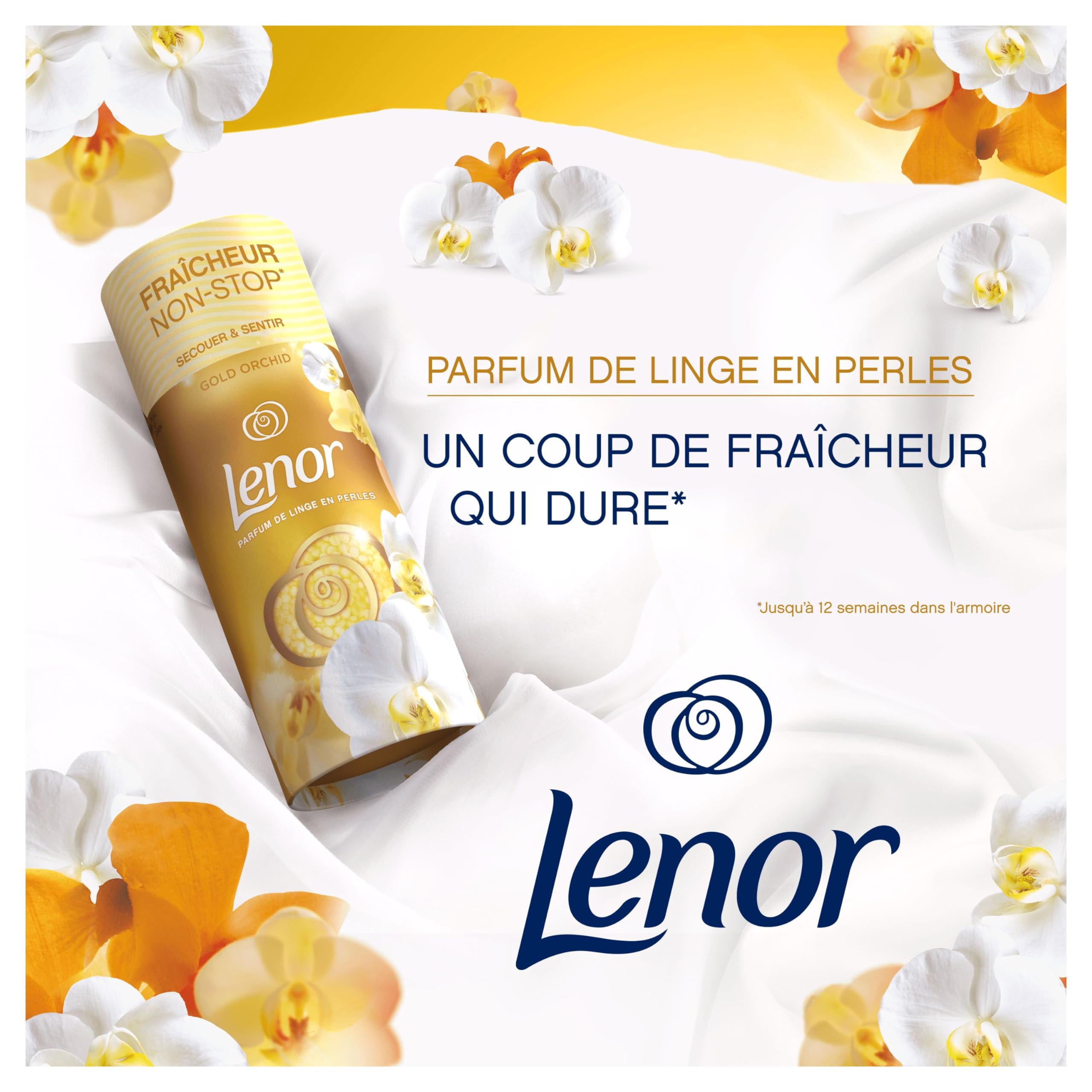 Lenor Profumo per Bucato Perle Detersivo, 84 lavaggi (165 g x 6), Ambra e Orchidea, freschezza non-stop, Fino a 12 settimane di conservazione