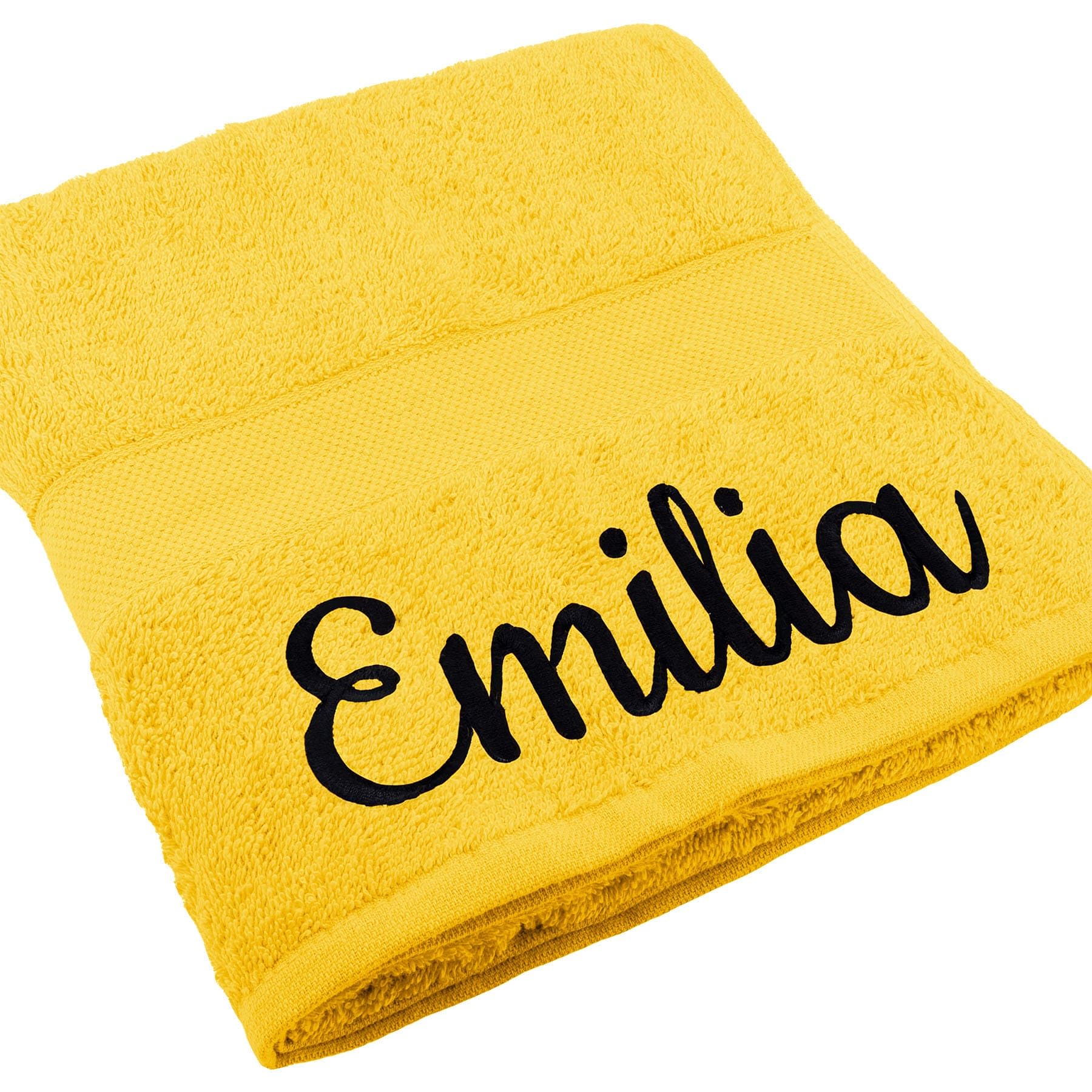Deitert Handtuch Juist mit Namen oder Wunschtext Bestickt, personalisiertes Duschtuch, individuelles Badetuch, 100% Baumwolle, 70 x 140 cm gelb
