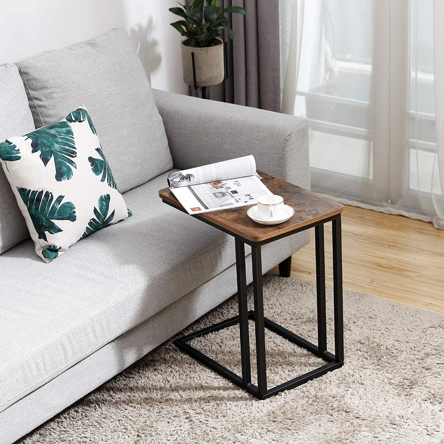Mesa auxiliar en forma de C con ruedas, sofá, café, aperitivos, mesa auxiliar, muebles de escritorio para el hogar y la oficina